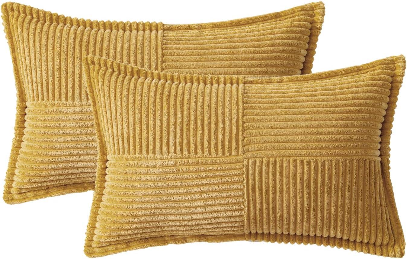imageMIULEE Orange Fall Corduroy Decorative Euro Sham Pillow Covers 24x24 Inch with Splicing Set of 2 Soft Boho Pillow Covers Broadside Textured Summer Pillowcases for Couch Bed LivingroomGold