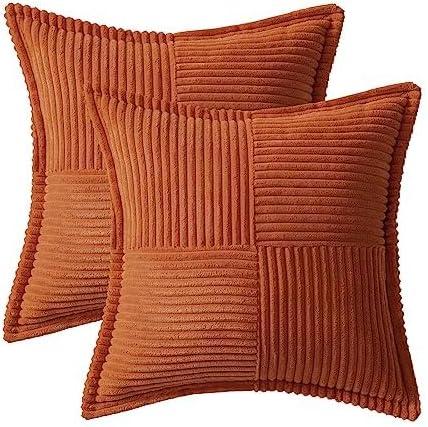 imageMIULEE Orange Fall Corduroy Decorative Euro Sham Pillow Covers 24x24 Inch with Splicing Set of 2 Soft Boho Pillow Covers Broadside Textured Summer Pillowcases for Couch Bed LivingroomRust