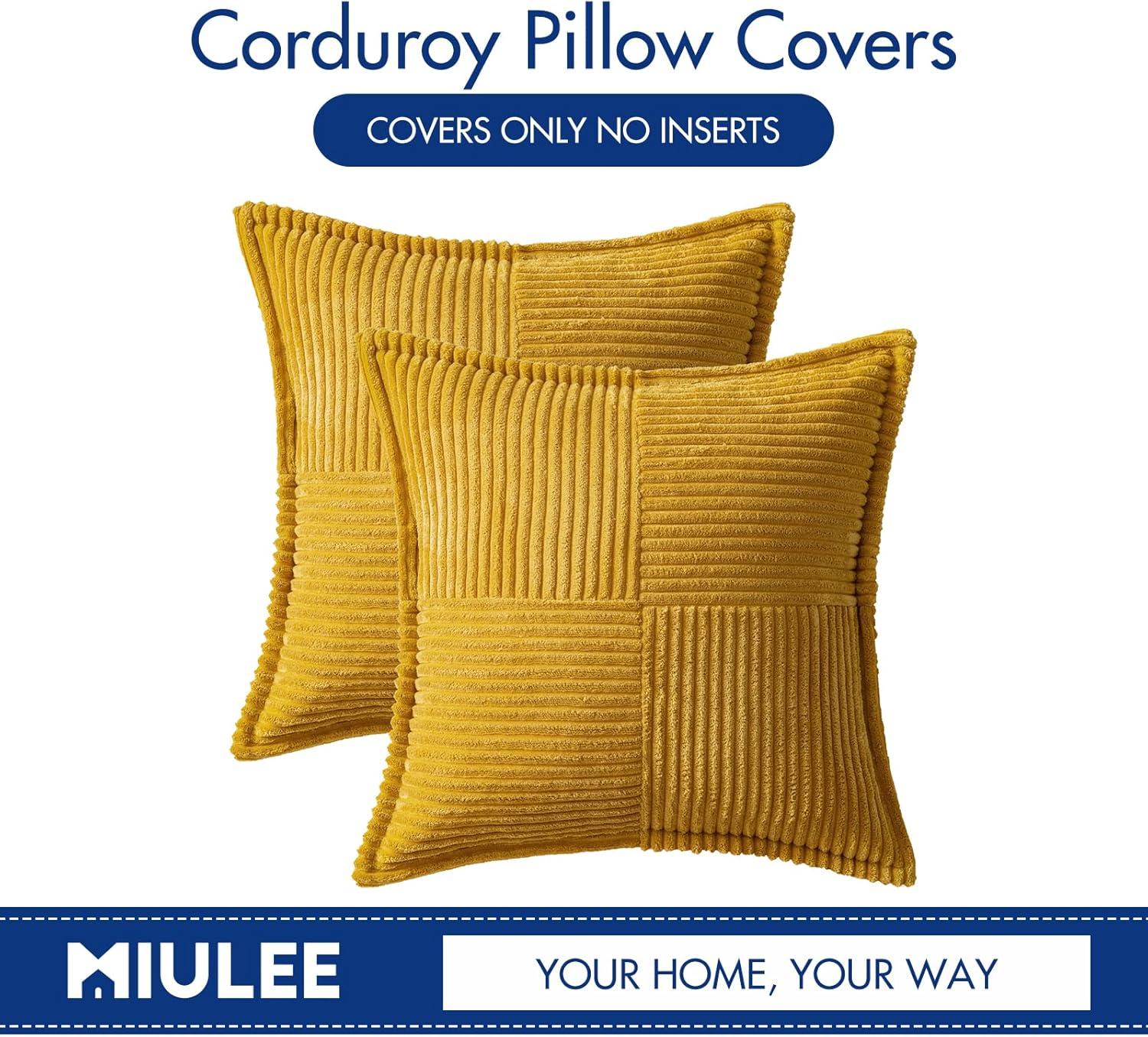 imageMIULEE Orange Fall Corduroy Decorative Euro Sham Pillow Covers 24x24 Inch with Splicing Set of 2 Soft Boho Pillow Covers Broadside Textured Summer Pillowcases for Couch Bed LivingroomMustard Yellow