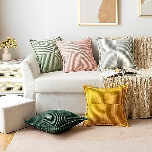 imageMIULEE Orange Fall Corduroy Decorative Euro Sham Pillow Covers 24x24 Inch with Splicing Set of 2 Soft Boho Pillow Covers Broadside Textured Summer Pillowcases for Couch Bed LivingroomDark Green