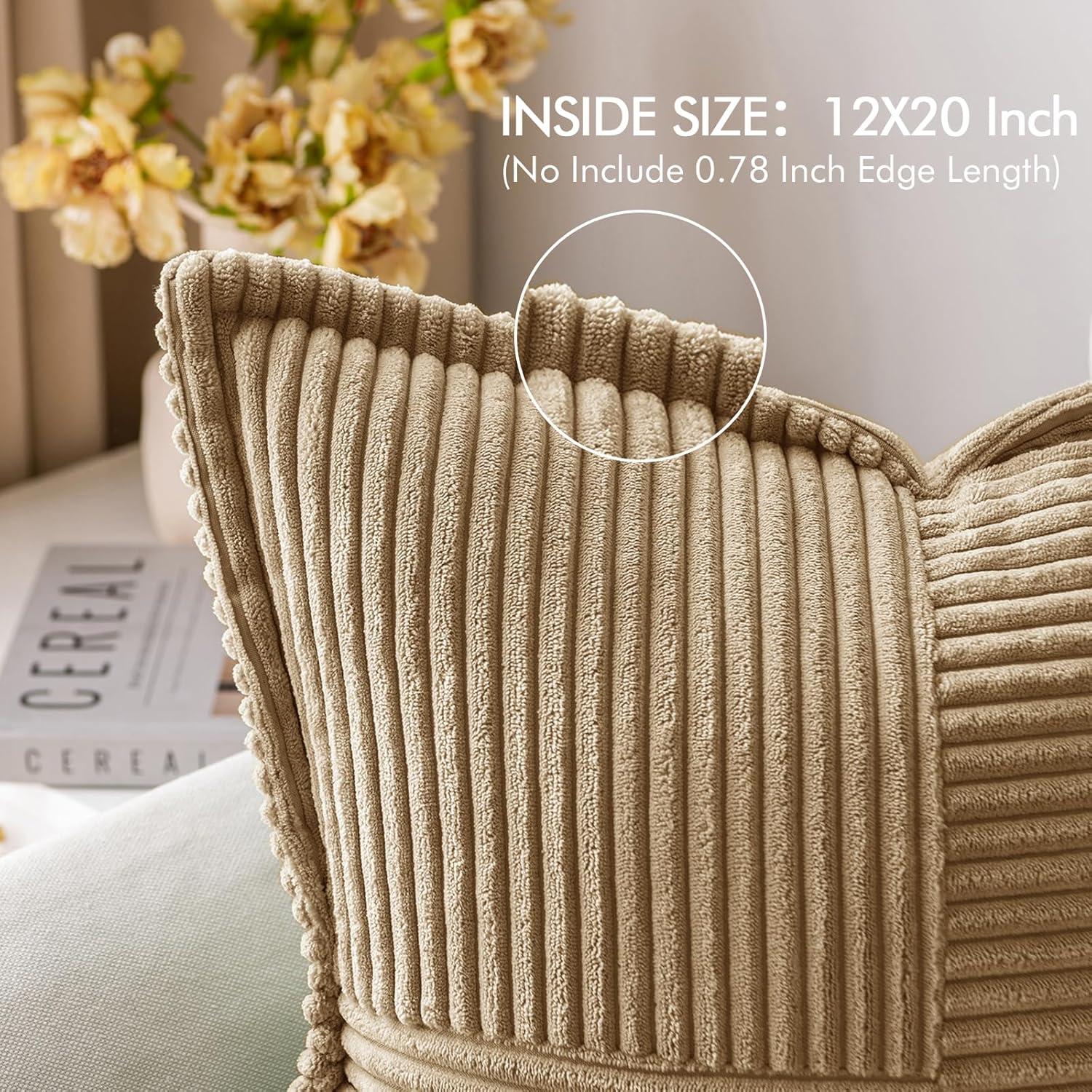 imageMIULEE Orange Fall Corduroy Decorative Euro Sham Pillow Covers 24x24 Inch with Splicing Set of 2 Soft Boho Pillow Covers Broadside Textured Summer Pillowcases for Couch Bed LivingroomKhaki