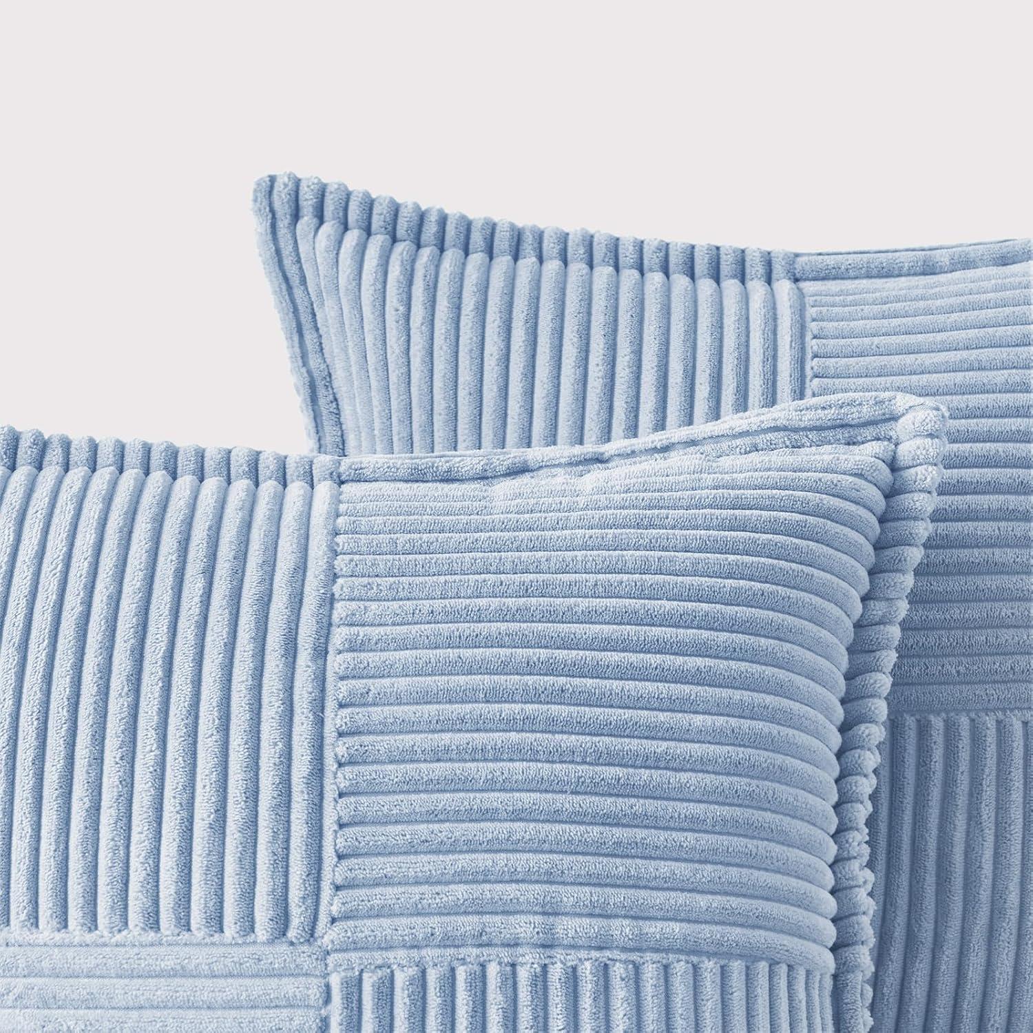 imageMIULEE Orange Fall Corduroy Decorative Euro Sham Pillow Covers 24x24 Inch with Splicing Set of 2 Soft Boho Pillow Covers Broadside Textured Summer Pillowcases for Couch Bed LivingroomLightblue