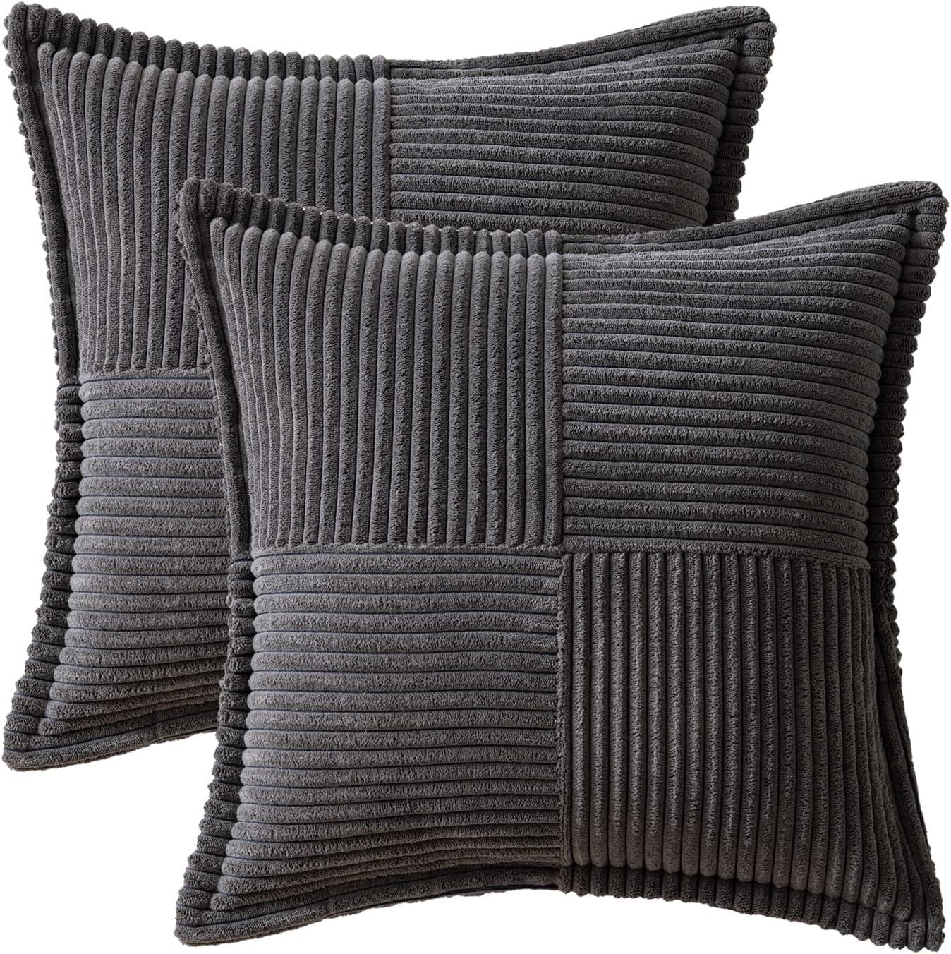 imageMIULEE Orange Fall Corduroy Decorative Euro Sham Pillow Covers 24x24 Inch with Splicing Set of 2 Soft Boho Pillow Covers Broadside Textured Summer Pillowcases for Couch Bed LivingroomDark Grey