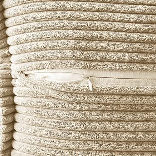 imageMIULEE Orange Fall Corduroy Decorative Euro Sham Pillow Covers 24x24 Inch with Splicing Set of 2 Soft Boho Pillow Covers Broadside Textured Summer Pillowcases for Couch Bed LivingroomCream