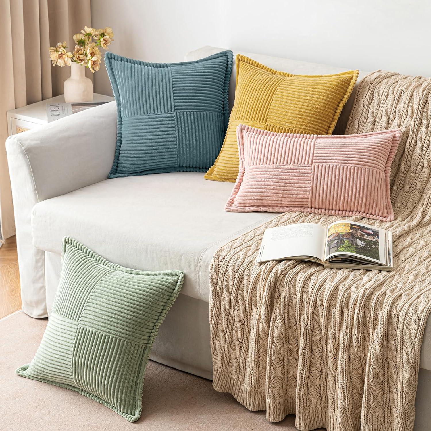 imageMIULEE Orange Fall Corduroy Decorative Euro Sham Pillow Covers 24x24 Inch with Splicing Set of 2 Soft Boho Pillow Covers Broadside Textured Summer Pillowcases for Couch Bed LivingroomGold