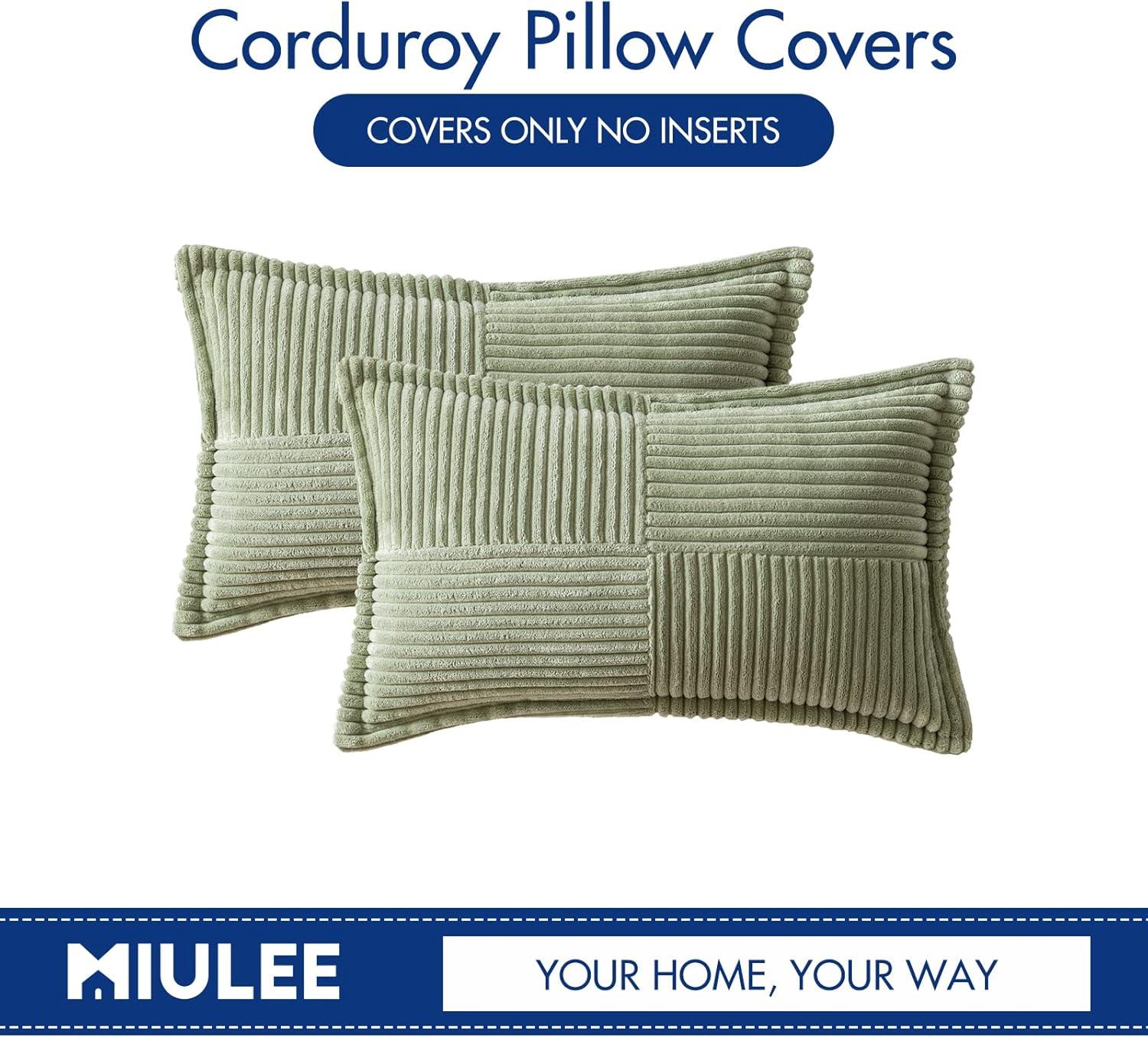 imageMIULEE Orange Fall Corduroy Decorative Euro Sham Pillow Covers 24x24 Inch with Splicing Set of 2 Soft Boho Pillow Covers Broadside Textured Summer Pillowcases for Couch Bed LivingroomSage Green