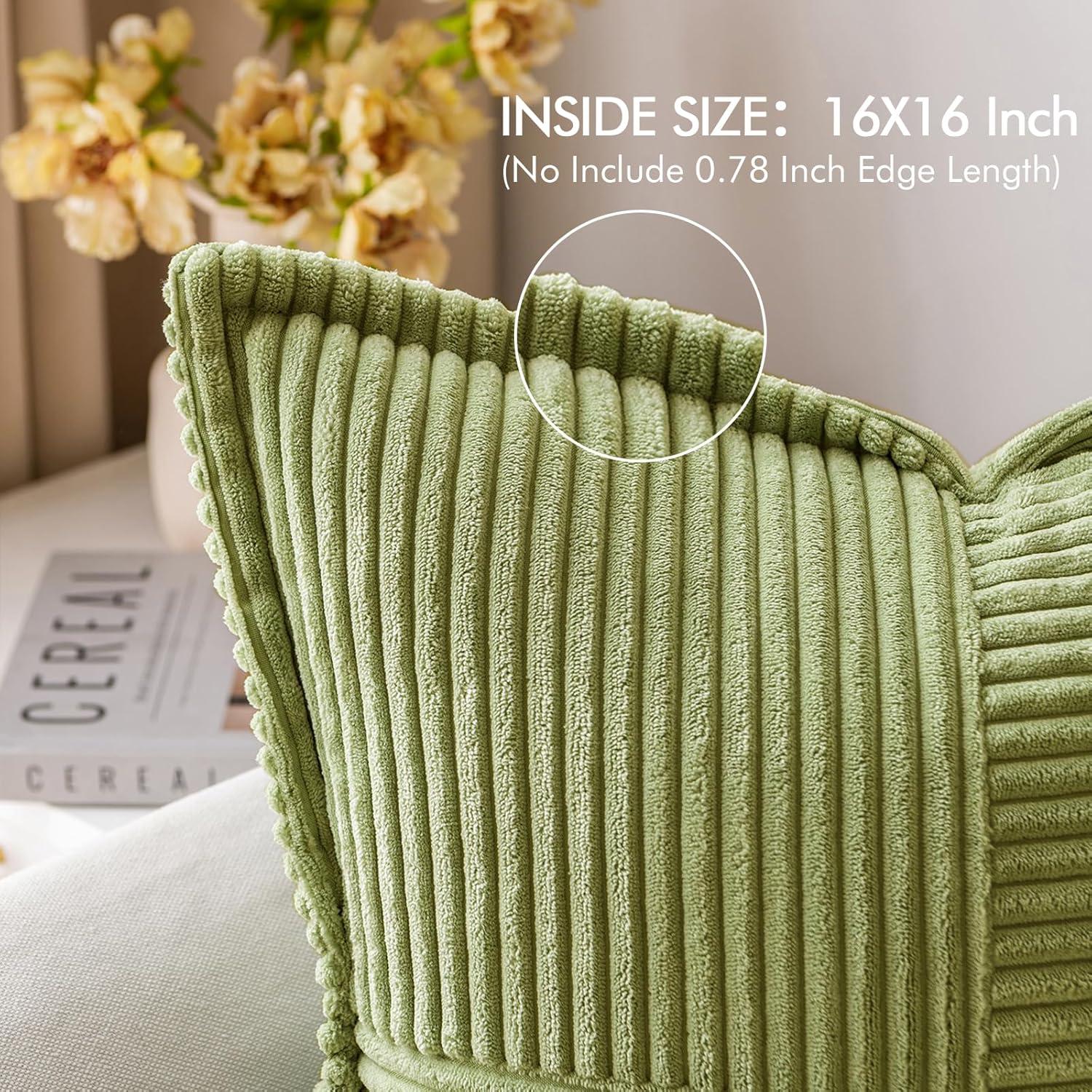 imageMIULEE Orange Fall Corduroy Decorative Euro Sham Pillow Covers 24x24 Inch with Splicing Set of 2 Soft Boho Pillow Covers Broadside Textured Summer Pillowcases for Couch Bed LivingroomGreen