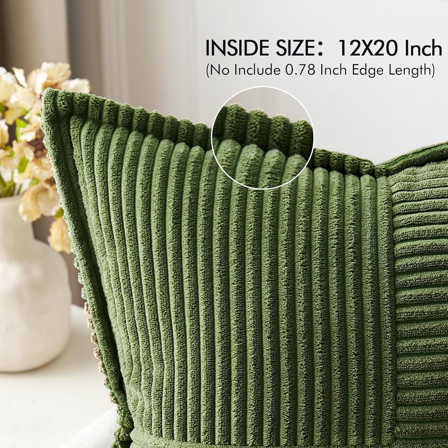 imageMIULEE Orange Fall Corduroy Decorative Euro Sham Pillow Covers 24x24 Inch with Splicing Set of 2 Soft Boho Pillow Covers Broadside Textured Summer Pillowcases for Couch Bed LivingroomMoss Green