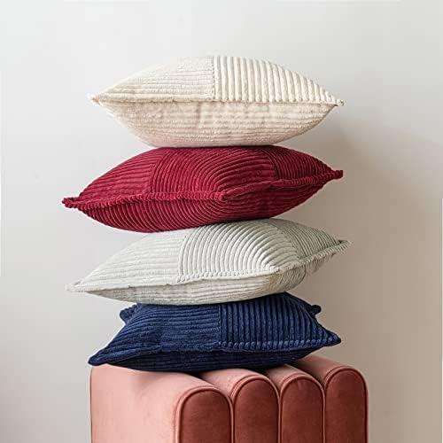 imageMIULEE Orange Fall Corduroy Decorative Euro Sham Pillow Covers 24x24 Inch with Splicing Set of 2 Soft Boho Pillow Covers Broadside Textured Summer Pillowcases for Couch Bed LivingroomCream