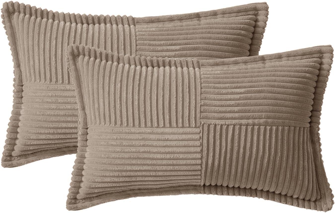 imageMIULEE Orange Fall Corduroy Decorative Euro Sham Pillow Covers 24x24 Inch with Splicing Set of 2 Soft Boho Pillow Covers Broadside Textured Summer Pillowcases for Couch Bed LivingroomLight Brown