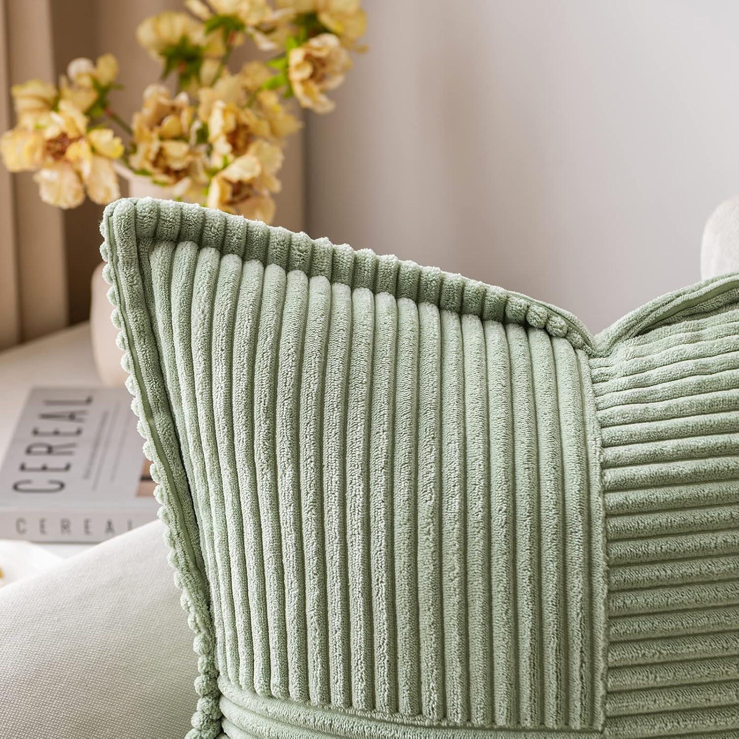 imageMIULEE Orange Fall Corduroy Decorative Euro Sham Pillow Covers 24x24 Inch with Splicing Set of 2 Soft Boho Pillow Covers Broadside Textured Summer Pillowcases for Couch Bed LivingroomSage Green