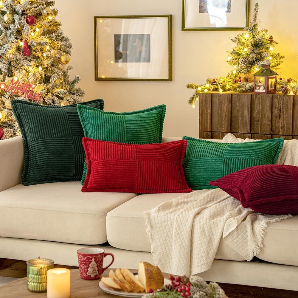 imageMIULEE Orange Fall Corduroy Decorative Euro Sham Pillow Covers 24x24 Inch with Splicing Set of 2 Soft Boho Pillow Covers Broadside Textured Summer Pillowcases for Couch Bed LivingroomBurgundy