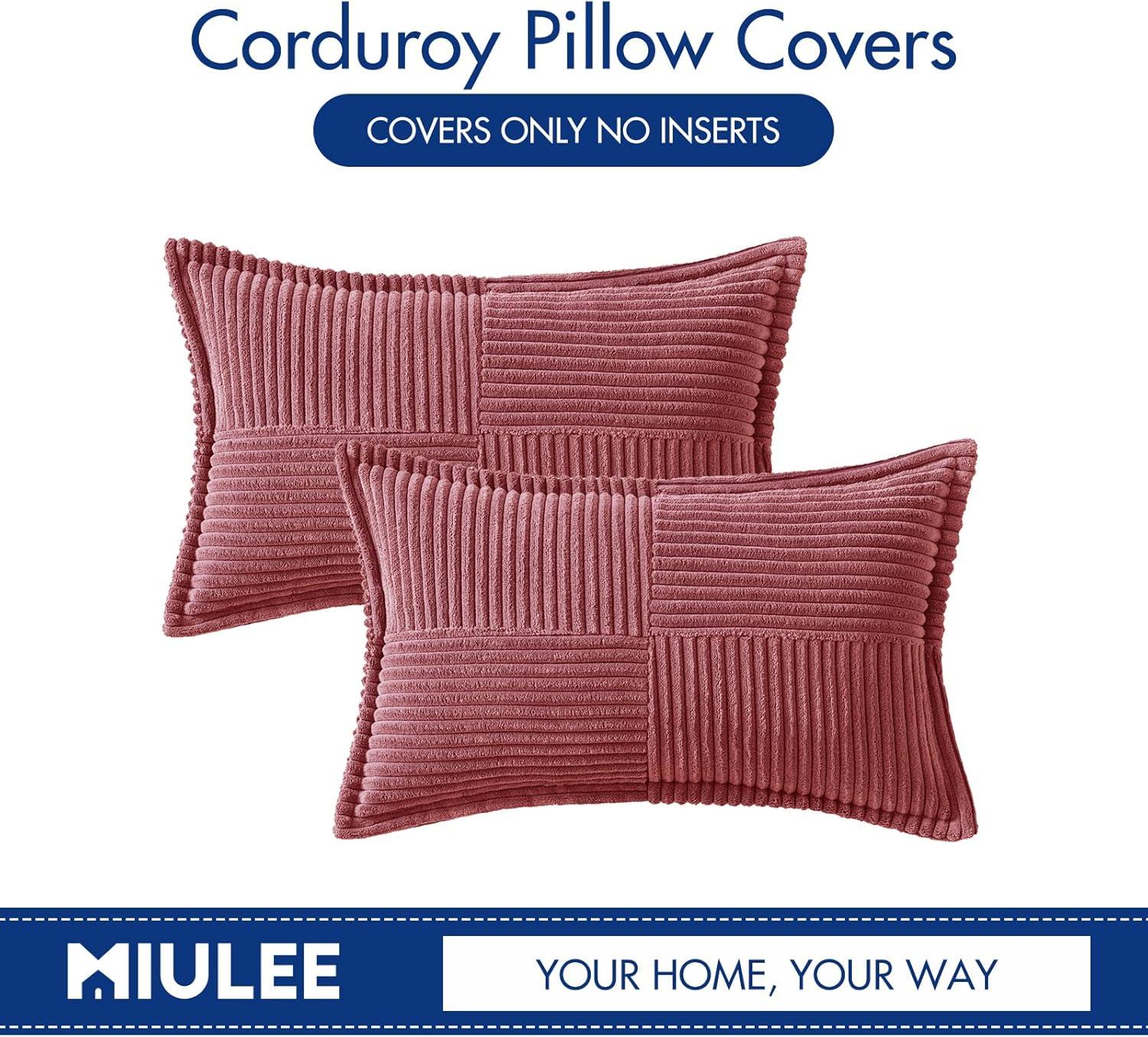 imageMIULEE Orange Fall Corduroy Decorative Euro Sham Pillow Covers 24x24 Inch with Splicing Set of 2 Soft Boho Pillow Covers Broadside Textured Summer Pillowcases for Couch Bed LivingroomCranberry Red