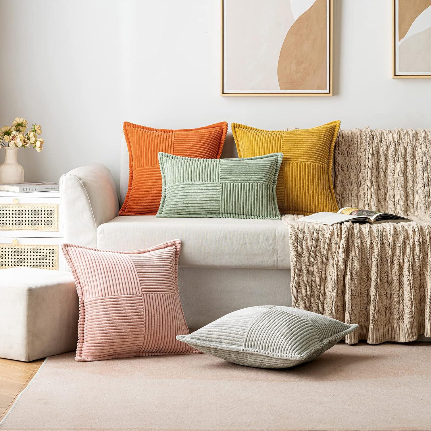 imageMIULEE Orange Fall Corduroy Decorative Euro Sham Pillow Covers 24x24 Inch with Splicing Set of 2 Soft Boho Pillow Covers Broadside Textured Summer Pillowcases for Couch Bed LivingroomMustard Yellow