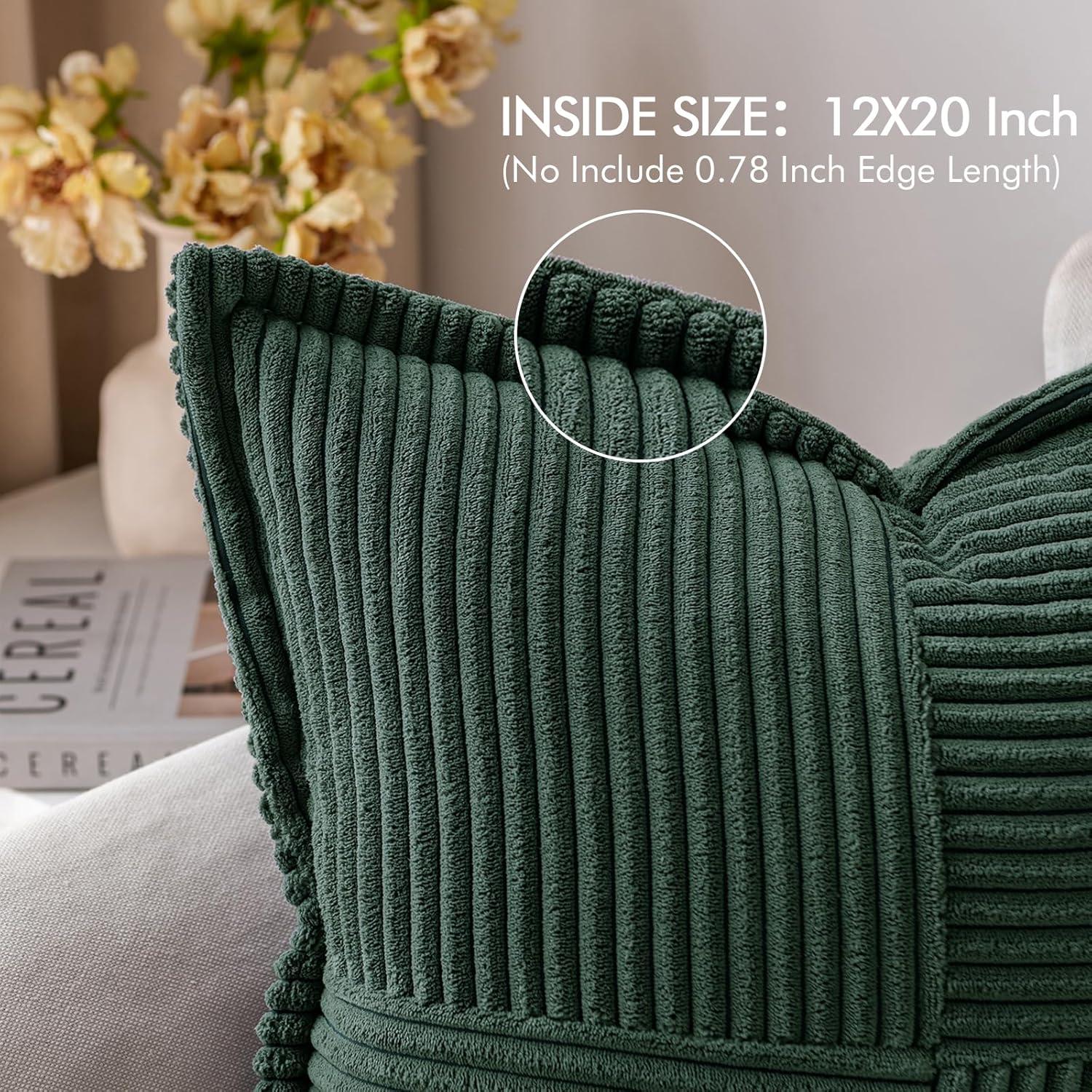 imageMIULEE Orange Fall Corduroy Decorative Euro Sham Pillow Covers 24x24 Inch with Splicing Set of 2 Soft Boho Pillow Covers Broadside Textured Summer Pillowcases for Couch Bed LivingroomDark Green