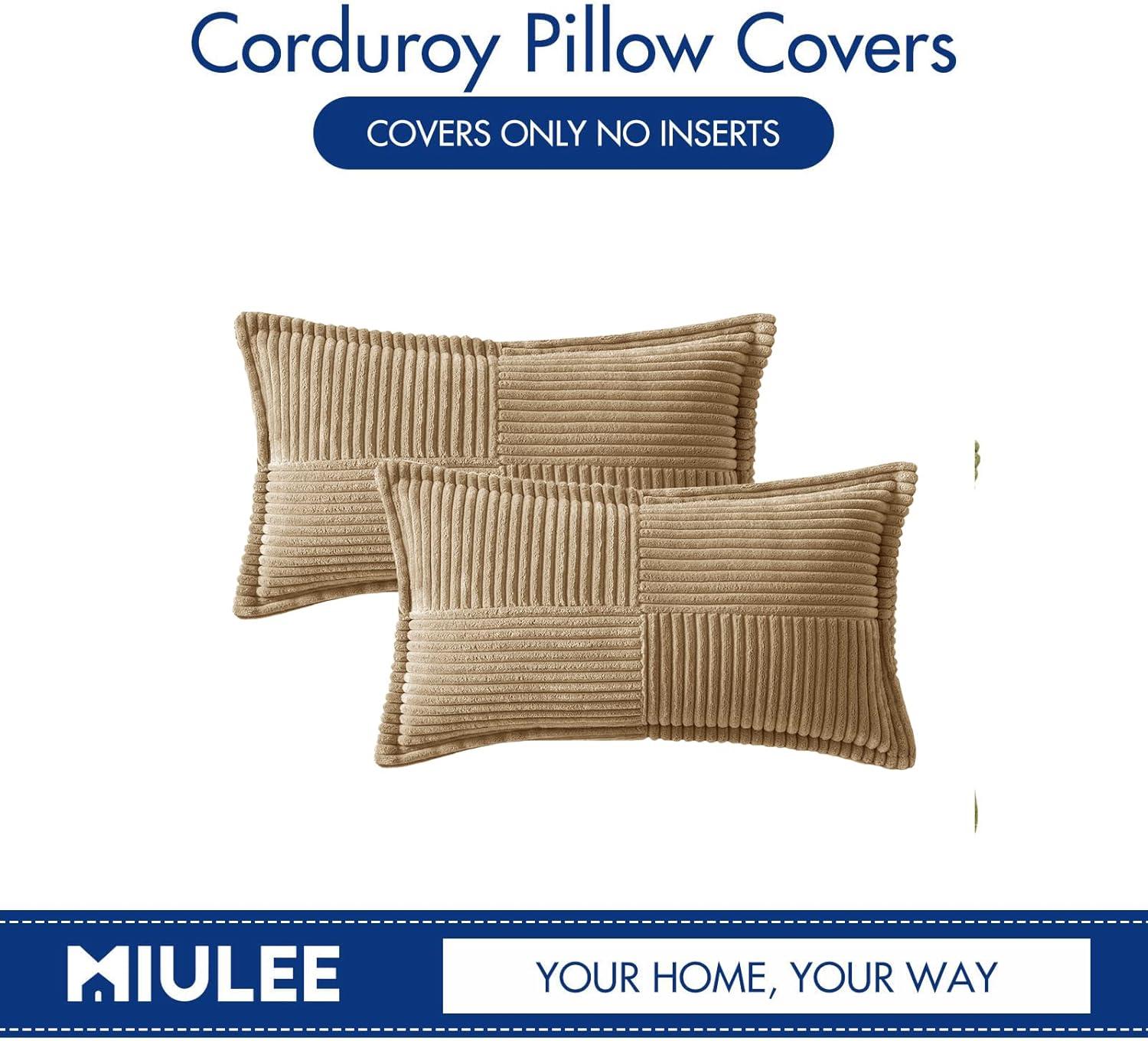 imageMIULEE Orange Fall Corduroy Decorative Euro Sham Pillow Covers 24x24 Inch with Splicing Set of 2 Soft Boho Pillow Covers Broadside Textured Summer Pillowcases for Couch Bed LivingroomKhaki