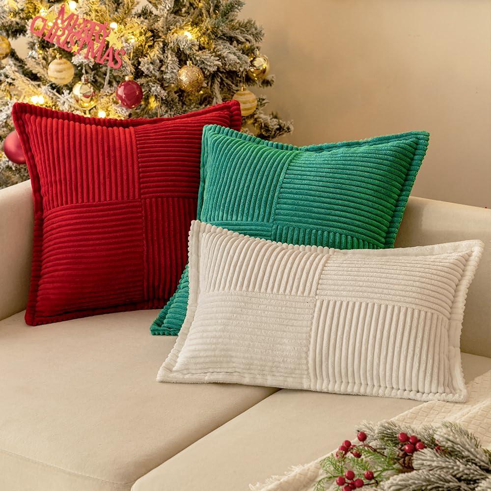 imageMIULEE Orange Fall Corduroy Decorative Euro Sham Pillow Covers 24x24 Inch with Splicing Set of 2 Soft Boho Pillow Covers Broadside Textured Summer Pillowcases for Couch Bed LivingroomRed