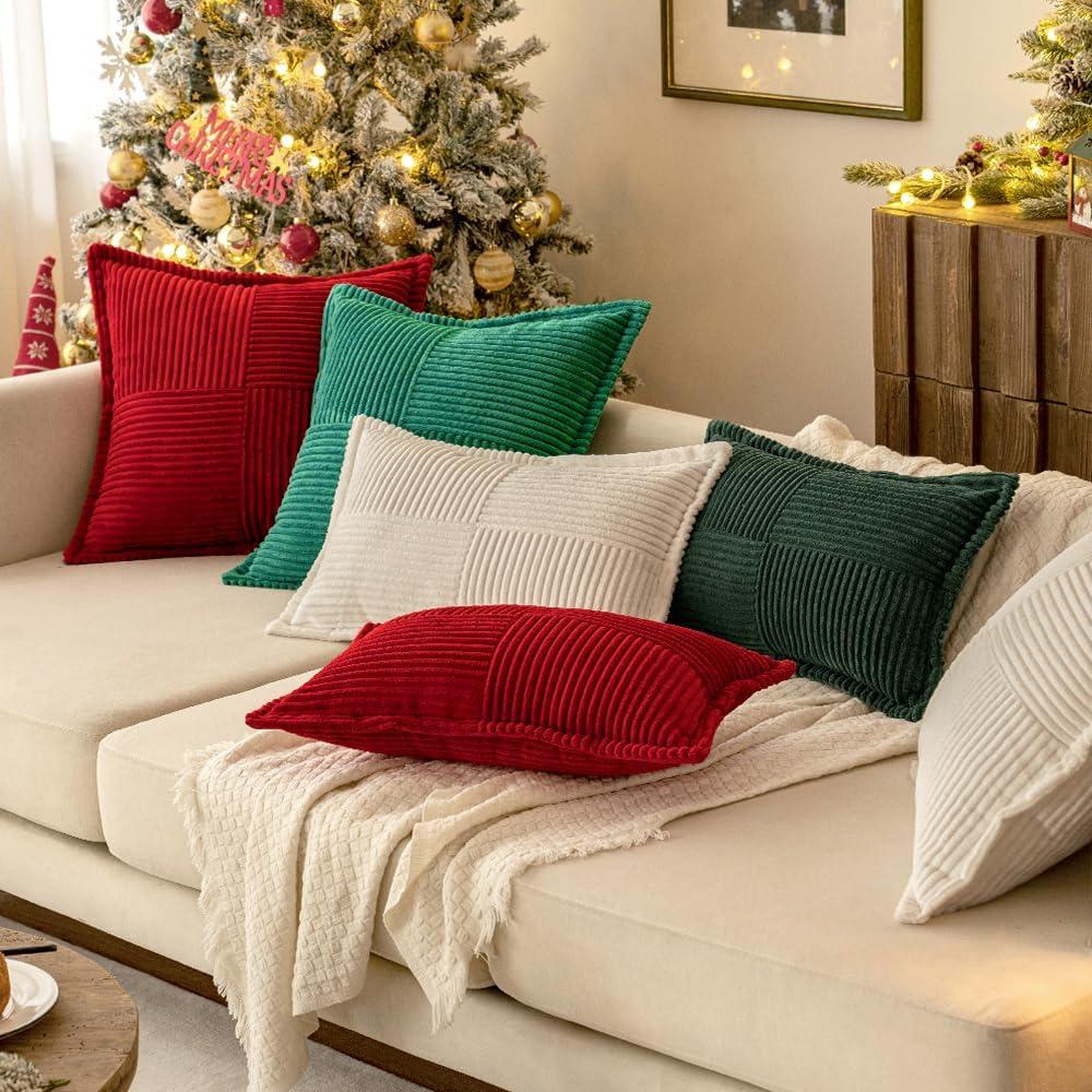 imageMIULEE Orange Fall Corduroy Decorative Euro Sham Pillow Covers 24x24 Inch with Splicing Set of 2 Soft Boho Pillow Covers Broadside Textured Summer Pillowcases for Couch Bed LivingroomWhite