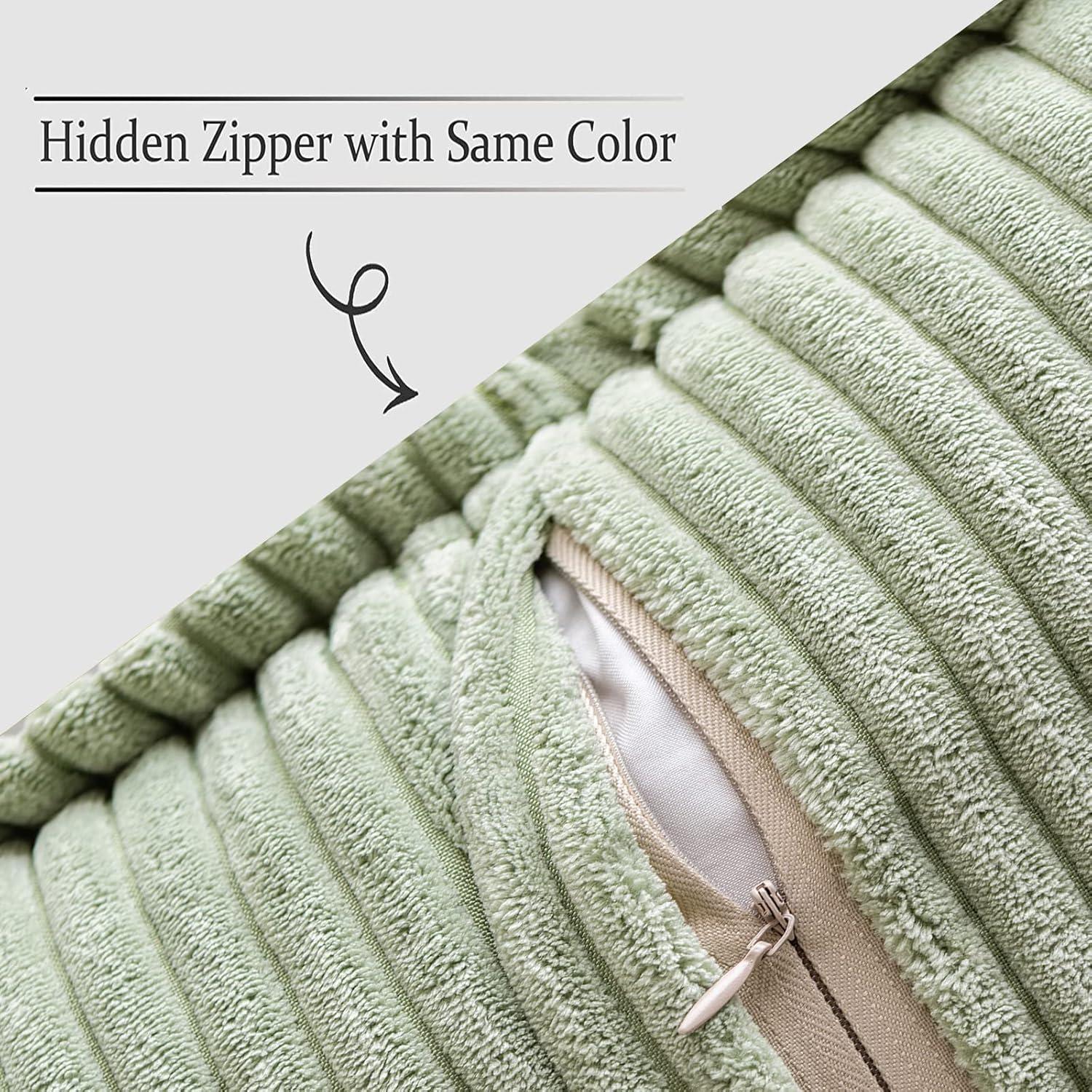 imageMIULEE Orange Fall Corduroy Decorative Euro Sham Pillow Covers 24x24 Inch with Splicing Set of 2 Soft Boho Pillow Covers Broadside Textured Summer Pillowcases for Couch Bed LivingroomSage Green