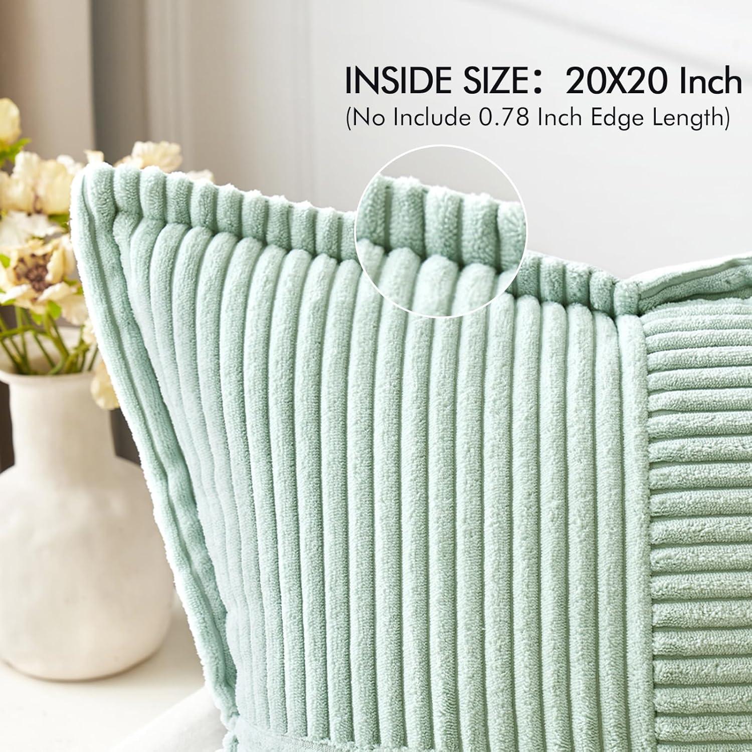 imageMIULEE Orange Fall Corduroy Decorative Euro Sham Pillow Covers 24x24 Inch with Splicing Set of 2 Soft Boho Pillow Covers Broadside Textured Summer Pillowcases for Couch Bed LivingroomMint Green