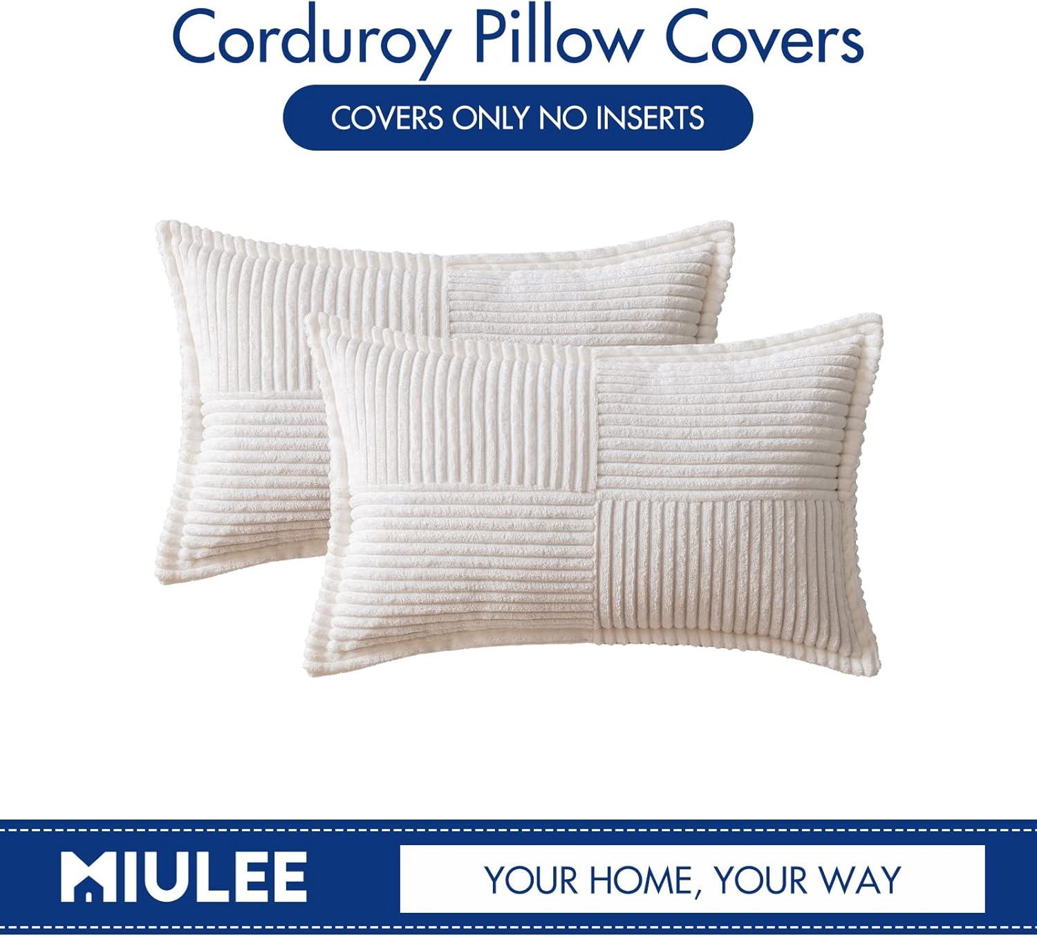 imageMIULEE Orange Fall Corduroy Decorative Euro Sham Pillow Covers 24x24 Inch with Splicing Set of 2 Soft Boho Pillow Covers Broadside Textured Summer Pillowcases for Couch Bed LivingroomWhite