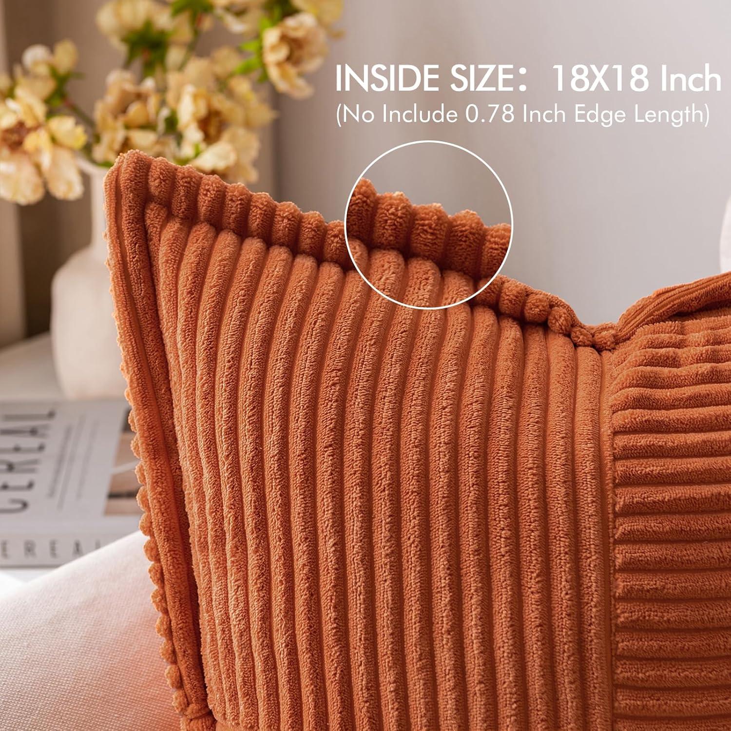 imageMIULEE Orange Fall Corduroy Decorative Euro Sham Pillow Covers 24x24 Inch with Splicing Set of 2 Soft Boho Pillow Covers Broadside Textured Summer Pillowcases for Couch Bed LivingroomRust