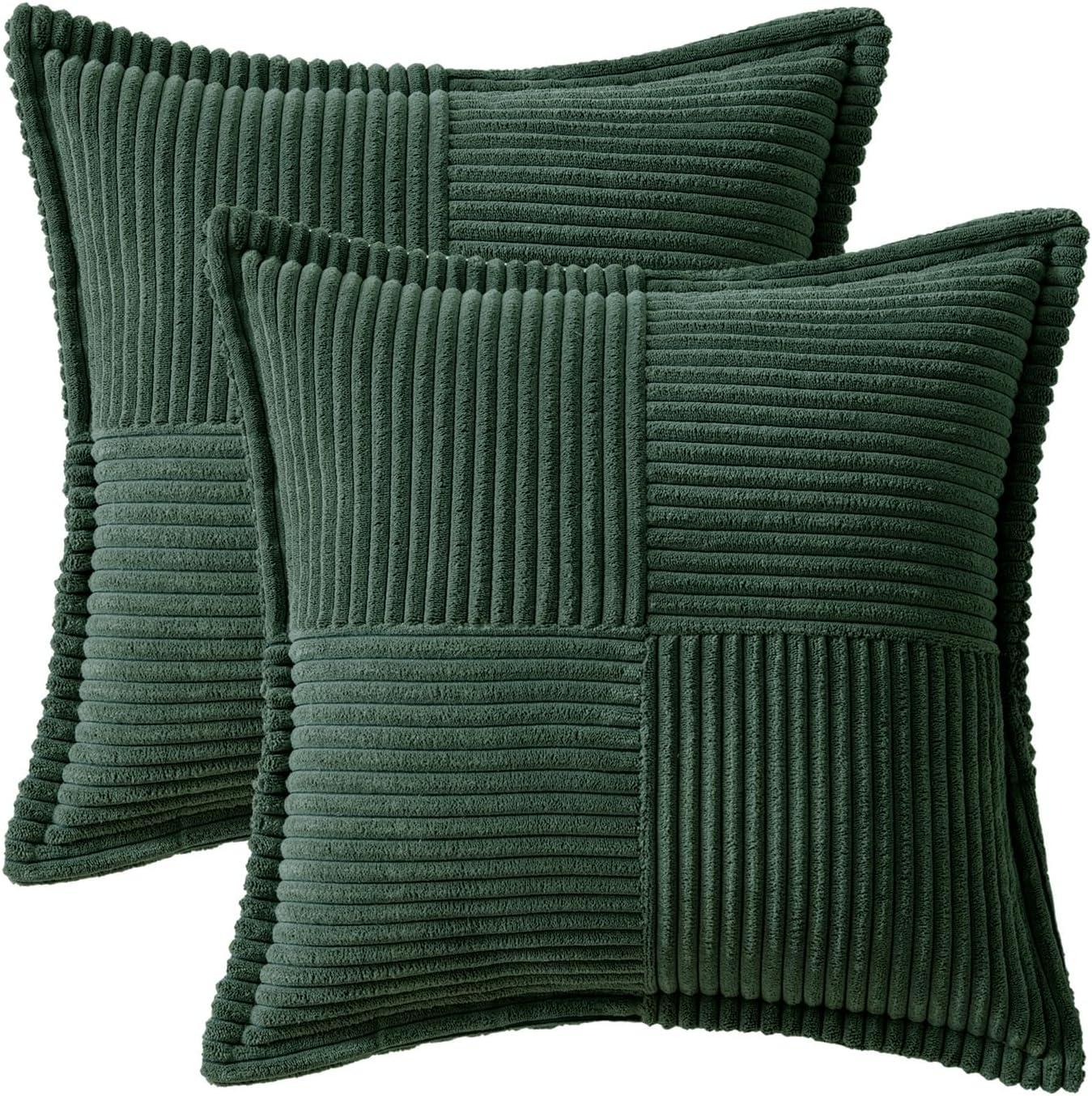 imageMIULEE Orange Fall Corduroy Decorative Euro Sham Pillow Covers 24x24 Inch with Splicing Set of 2 Soft Boho Pillow Covers Broadside Textured Summer Pillowcases for Couch Bed LivingroomDark Green