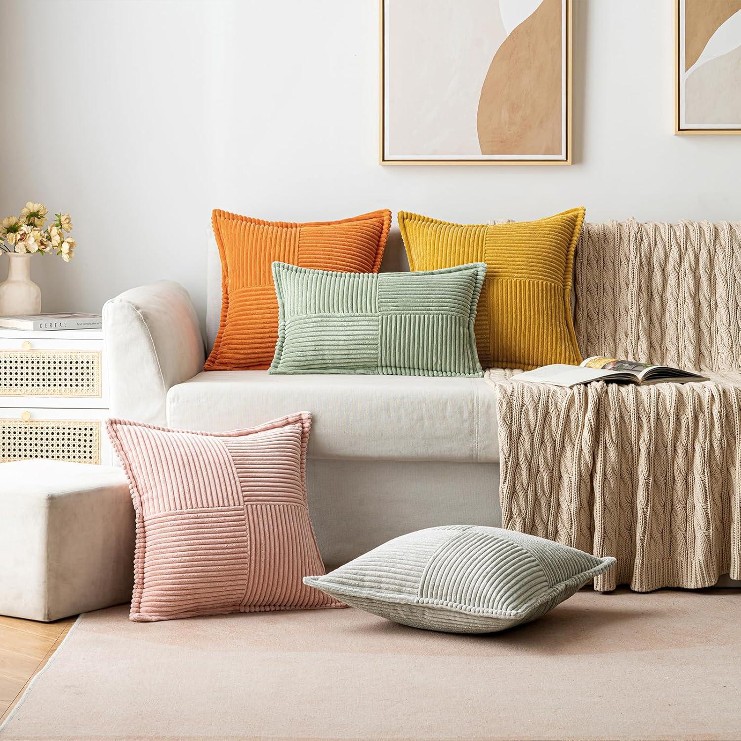 imageMIULEE Orange Fall Corduroy Decorative Euro Sham Pillow Covers 24x24 Inch with Splicing Set of 2 Soft Boho Pillow Covers Broadside Textured Summer Pillowcases for Couch Bed LivingroomBurnt Orange