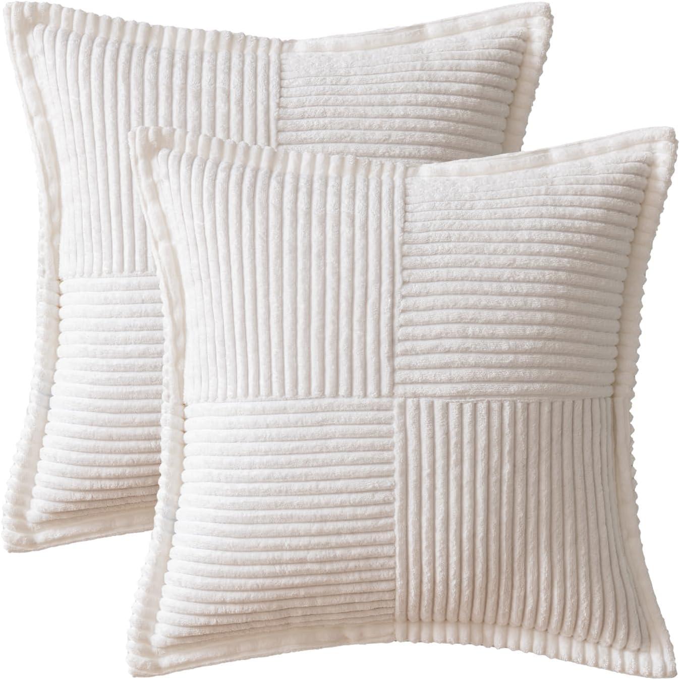 imageMIULEE Orange Fall Corduroy Decorative Euro Sham Pillow Covers 24x24 Inch with Splicing Set of 2 Soft Boho Pillow Covers Broadside Textured Summer Pillowcases for Couch Bed LivingroomWhite