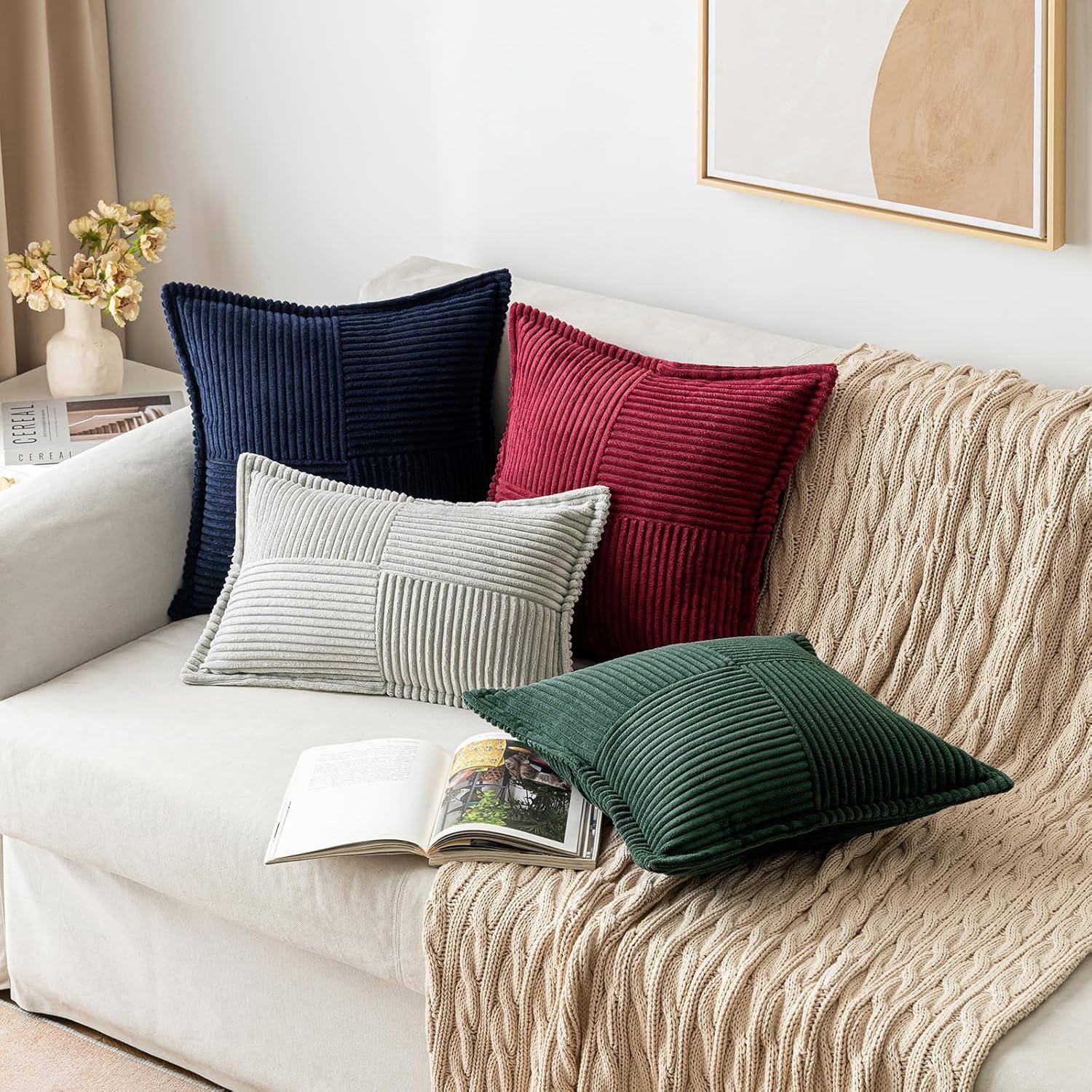 imageMIULEE Orange Fall Corduroy Decorative Euro Sham Pillow Covers 24x24 Inch with Splicing Set of 2 Soft Boho Pillow Covers Broadside Textured Summer Pillowcases for Couch Bed LivingroomDark Green