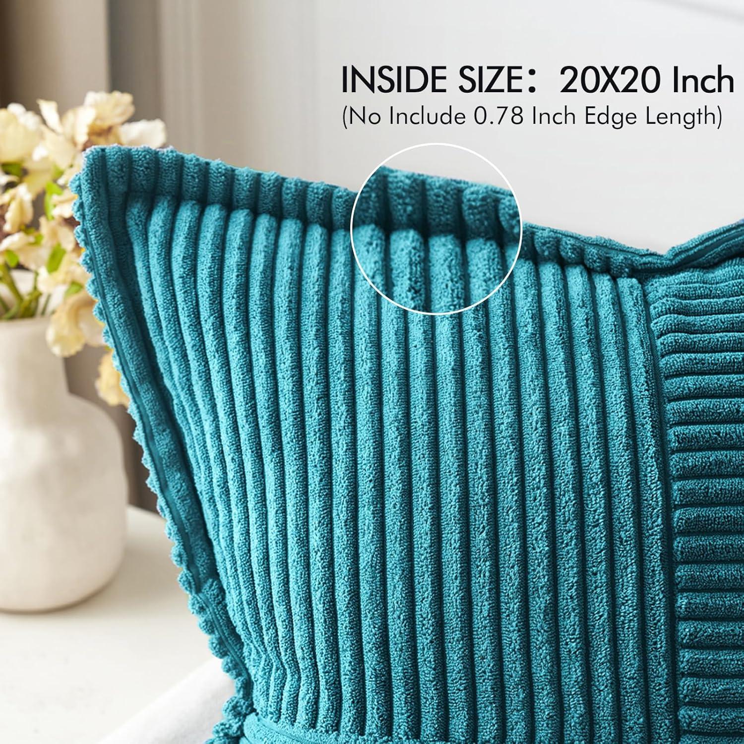 imageMIULEE Orange Fall Corduroy Decorative Euro Sham Pillow Covers 24x24 Inch with Splicing Set of 2 Soft Boho Pillow Covers Broadside Textured Summer Pillowcases for Couch Bed LivingroomTeal Blue