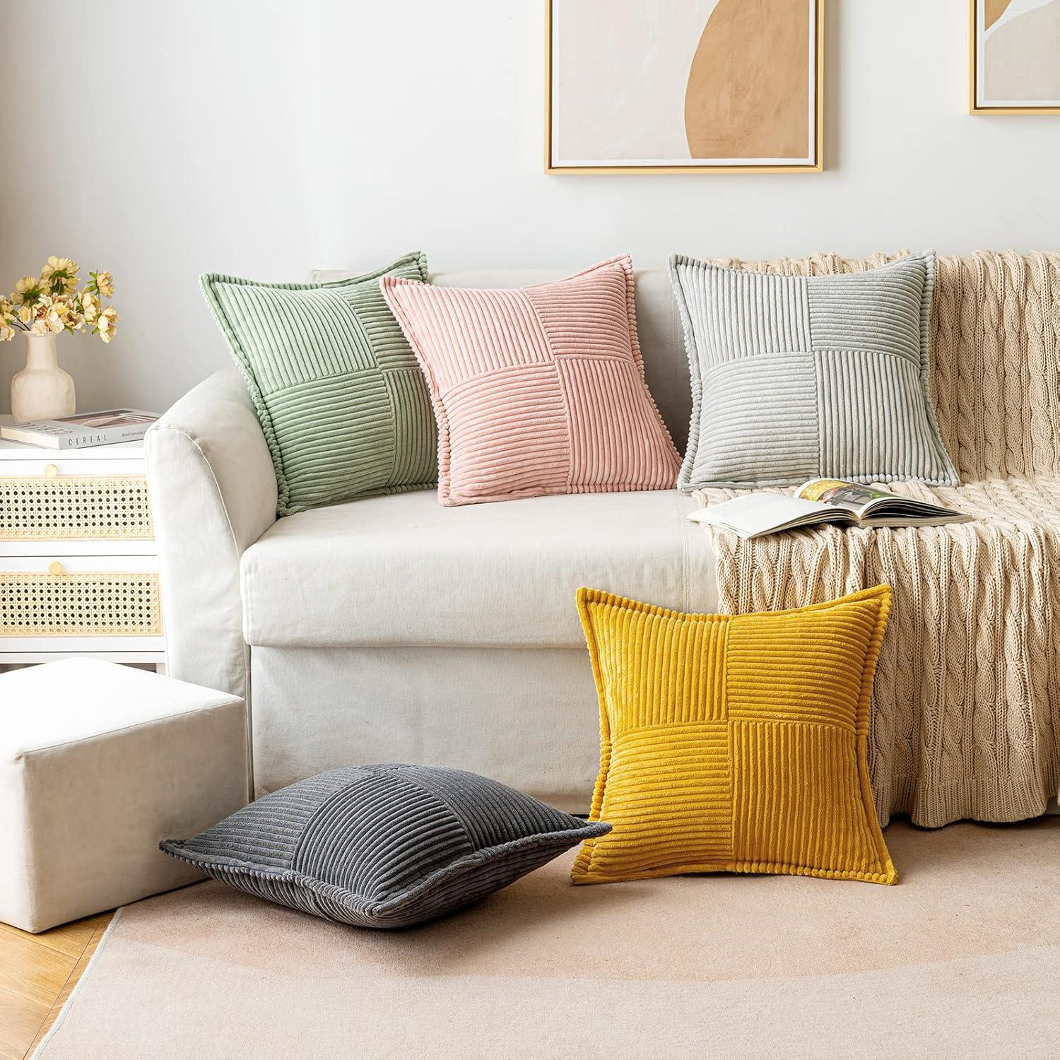 imageMIULEE Orange Fall Corduroy Decorative Euro Sham Pillow Covers 24x24 Inch with Splicing Set of 2 Soft Boho Pillow Covers Broadside Textured Summer Pillowcases for Couch Bed LivingroomDark Grey