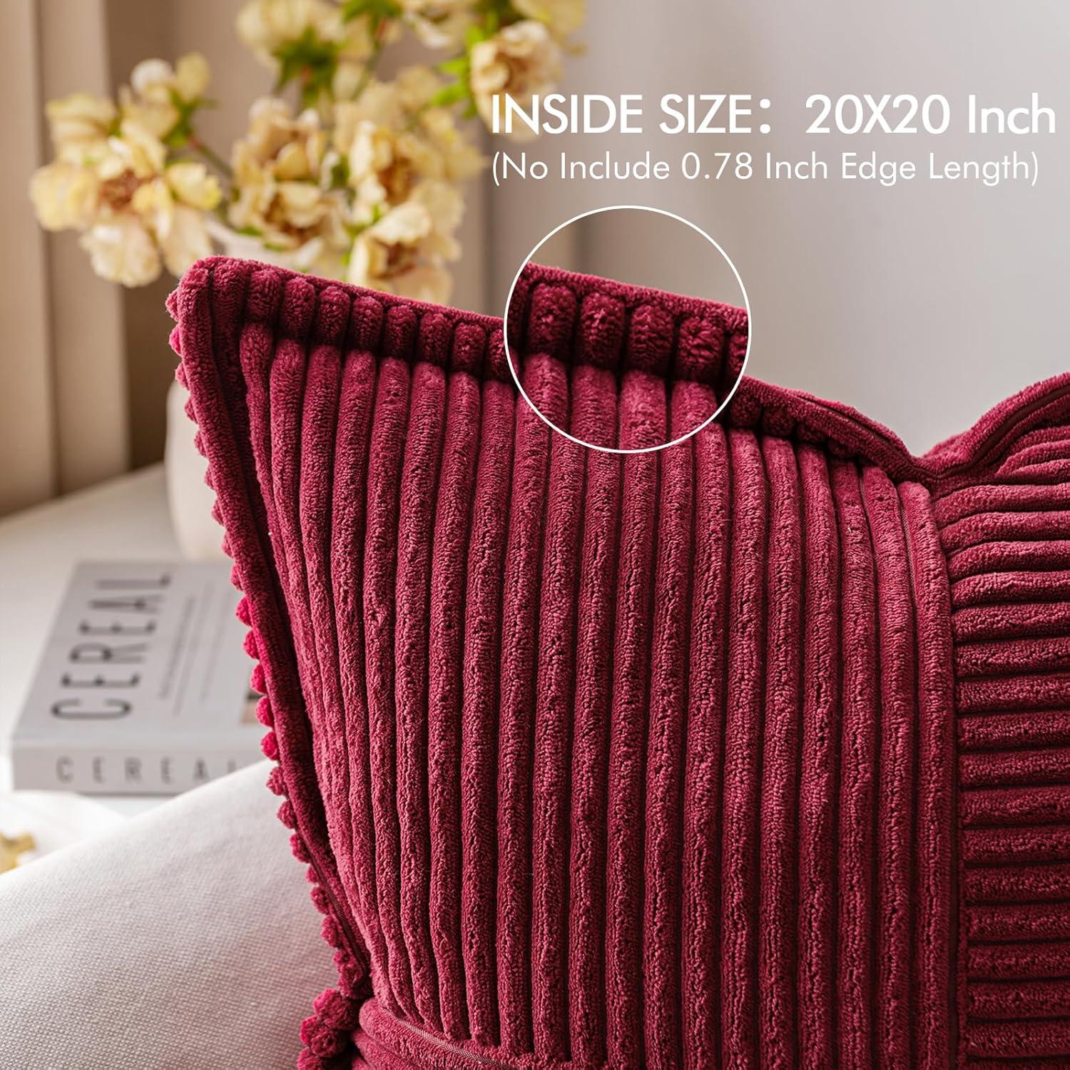 imageMIULEE Orange Fall Corduroy Decorative Euro Sham Pillow Covers 24x24 Inch with Splicing Set of 2 Soft Boho Pillow Covers Broadside Textured Summer Pillowcases for Couch Bed LivingroomBurgundy