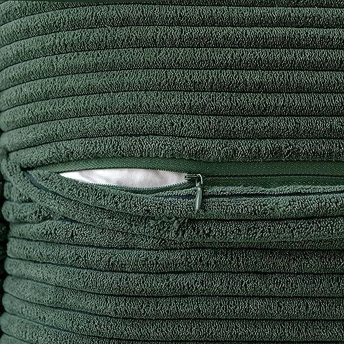 imageMIULEE Orange Fall Corduroy Decorative Euro Sham Pillow Covers 24x24 Inch with Splicing Set of 2 Soft Boho Pillow Covers Broadside Textured Summer Pillowcases for Couch Bed LivingroomDark Green