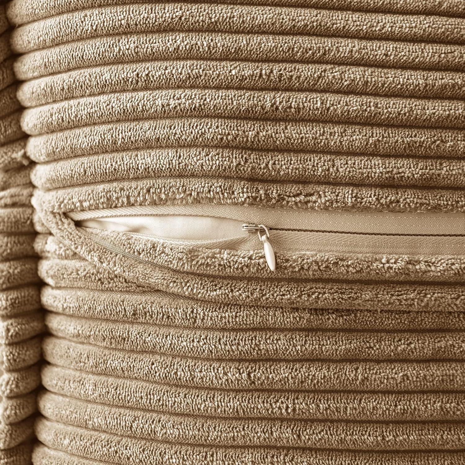 imageMIULEE Orange Fall Corduroy Decorative Euro Sham Pillow Covers 24x24 Inch with Splicing Set of 2 Soft Boho Pillow Covers Broadside Textured Summer Pillowcases for Couch Bed LivingroomKhaki