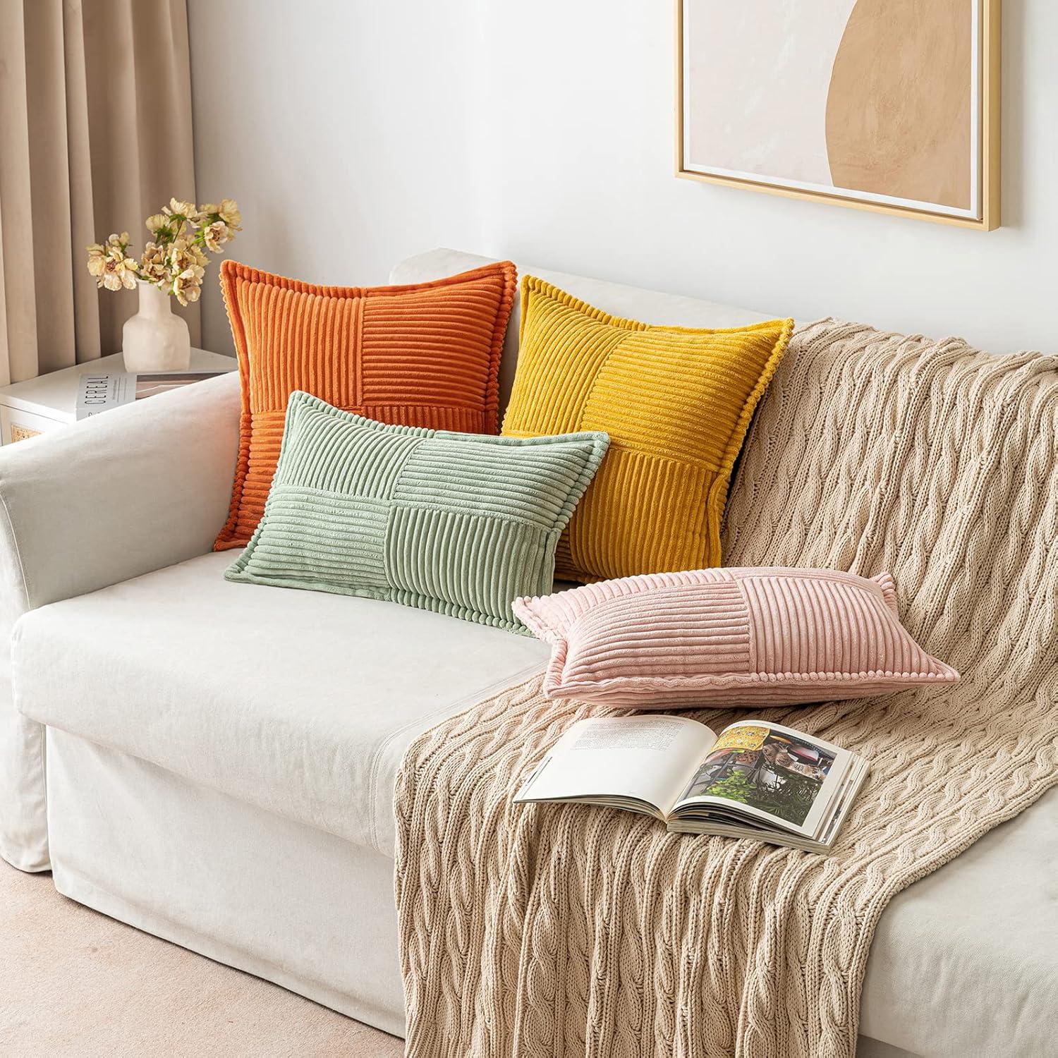 imageMIULEE Orange Fall Corduroy Decorative Euro Sham Pillow Covers 24x24 Inch with Splicing Set of 2 Soft Boho Pillow Covers Broadside Textured Summer Pillowcases for Couch Bed LivingroomMustard Yellow