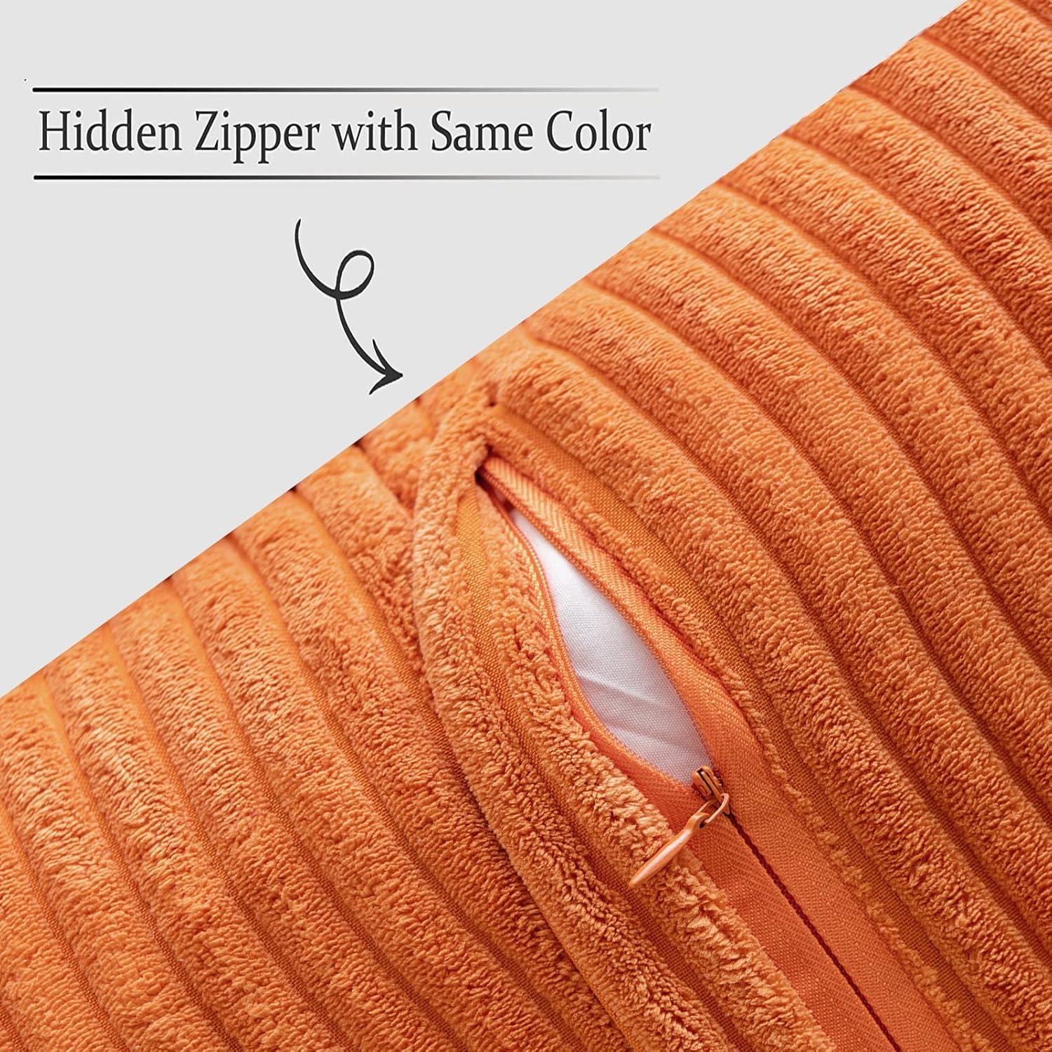 imageMIULEE Orange Fall Corduroy Decorative Euro Sham Pillow Covers 24x24 Inch with Splicing Set of 2 Soft Boho Pillow Covers Broadside Textured Summer Pillowcases for Couch Bed LivingroomOrange