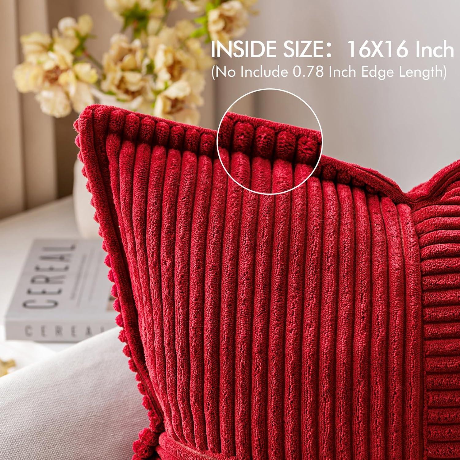 imageMIULEE Orange Fall Corduroy Decorative Euro Sham Pillow Covers 24x24 Inch with Splicing Set of 2 Soft Boho Pillow Covers Broadside Textured Summer Pillowcases for Couch Bed LivingroomRed