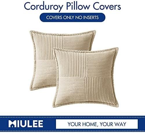 imageMIULEE Orange Fall Corduroy Decorative Euro Sham Pillow Covers 24x24 Inch with Splicing Set of 2 Soft Boho Pillow Covers Broadside Textured Summer Pillowcases for Couch Bed LivingroomCream