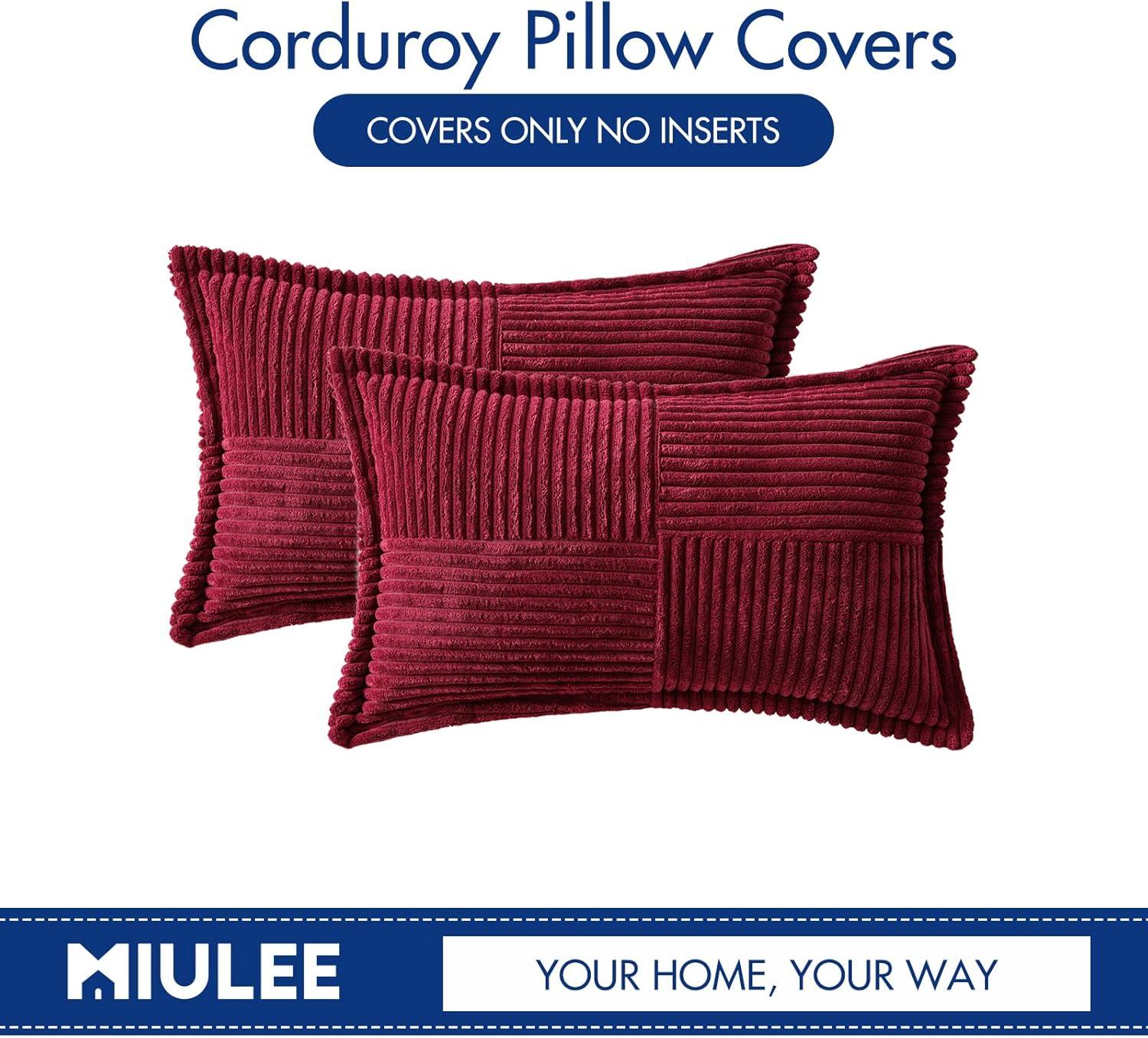 imageMIULEE Orange Fall Corduroy Decorative Euro Sham Pillow Covers 24x24 Inch with Splicing Set of 2 Soft Boho Pillow Covers Broadside Textured Summer Pillowcases for Couch Bed LivingroomBurgundy