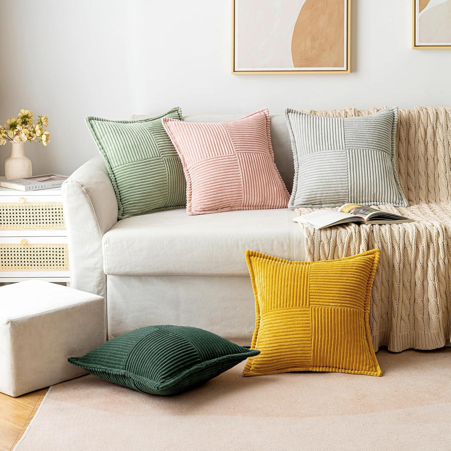 imageMIULEE Orange Fall Corduroy Decorative Euro Sham Pillow Covers 24x24 Inch with Splicing Set of 2 Soft Boho Pillow Covers Broadside Textured Summer Pillowcases for Couch Bed LivingroomDark Green
