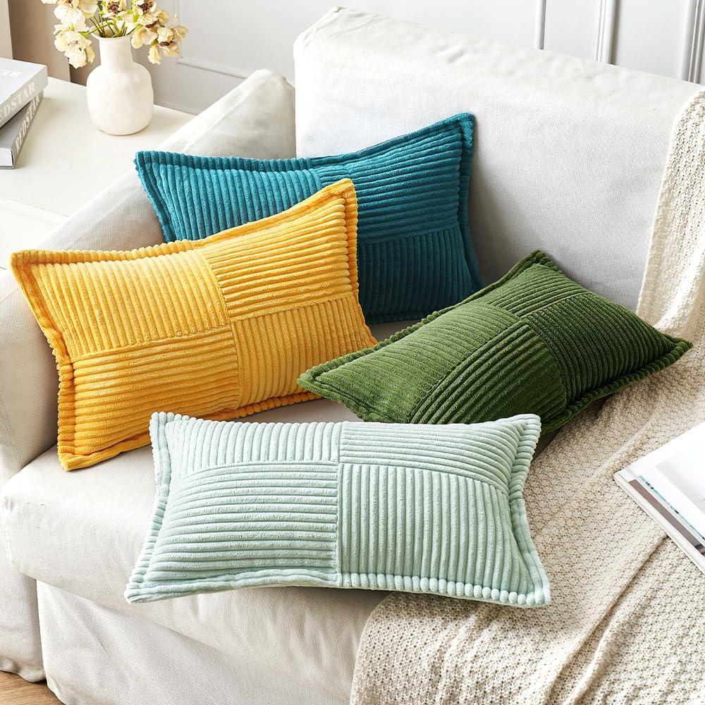imageMIULEE Orange Fall Corduroy Decorative Euro Sham Pillow Covers 24x24 Inch with Splicing Set of 2 Soft Boho Pillow Covers Broadside Textured Summer Pillowcases for Couch Bed LivingroomTeal Blue