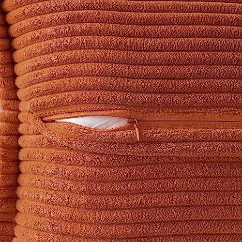 imageMIULEE Orange Fall Corduroy Decorative Euro Sham Pillow Covers 24x24 Inch with Splicing Set of 2 Soft Boho Pillow Covers Broadside Textured Summer Pillowcases for Couch Bed LivingroomRust
