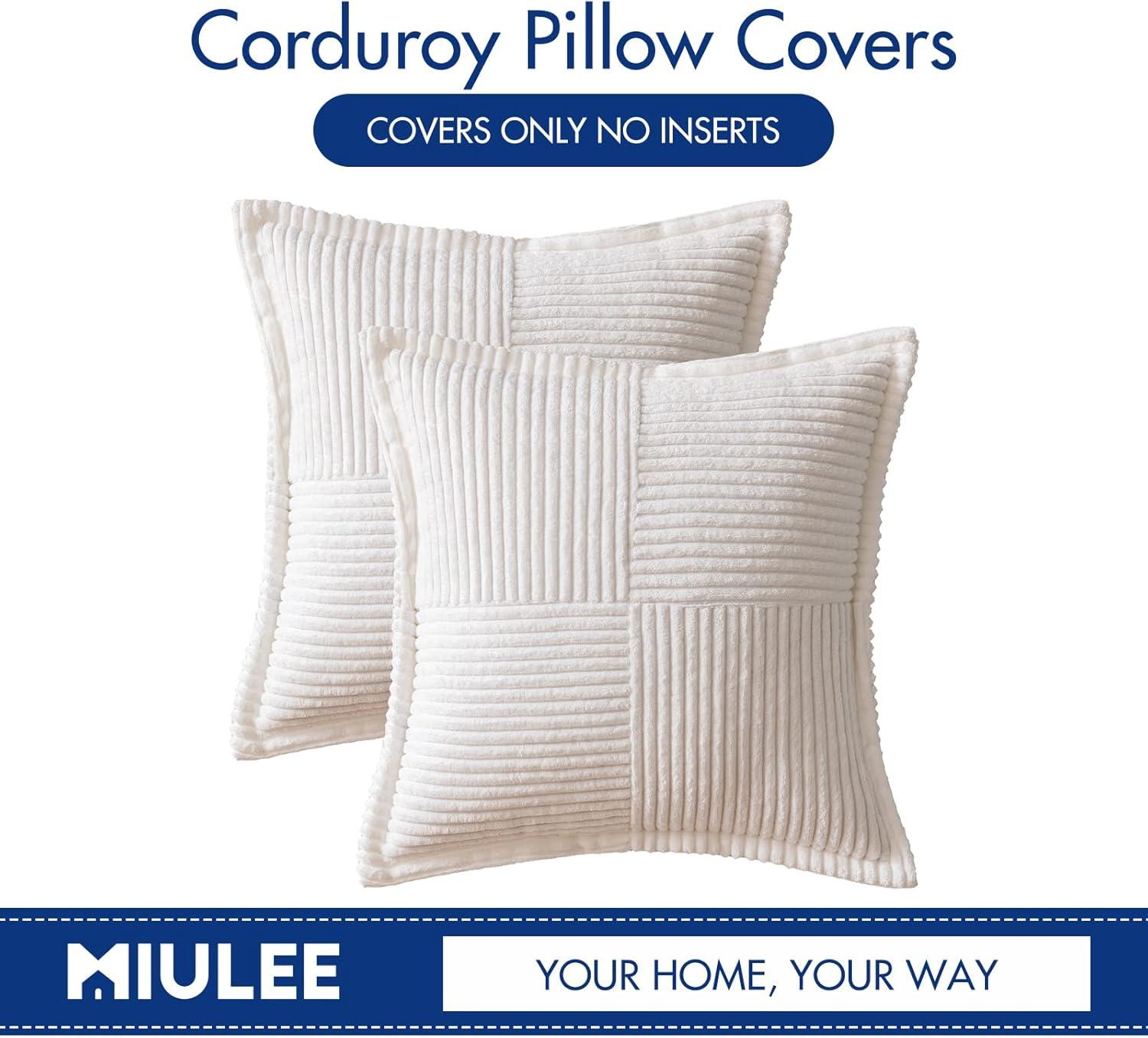 imageMIULEE Orange Fall Corduroy Decorative Euro Sham Pillow Covers 24x24 Inch with Splicing Set of 2 Soft Boho Pillow Covers Broadside Textured Summer Pillowcases for Couch Bed LivingroomWhite
