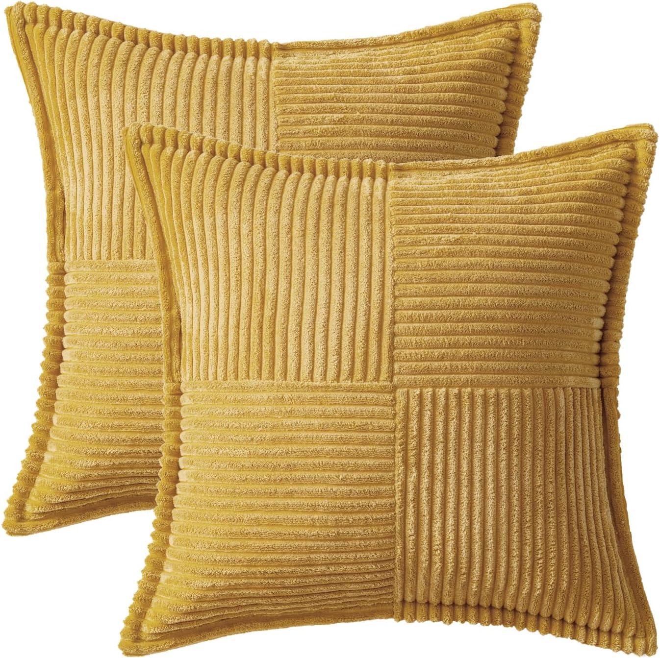 imageMIULEE Orange Fall Corduroy Decorative Euro Sham Pillow Covers 24x24 Inch with Splicing Set of 2 Soft Boho Pillow Covers Broadside Textured Summer Pillowcases for Couch Bed LivingroomGold