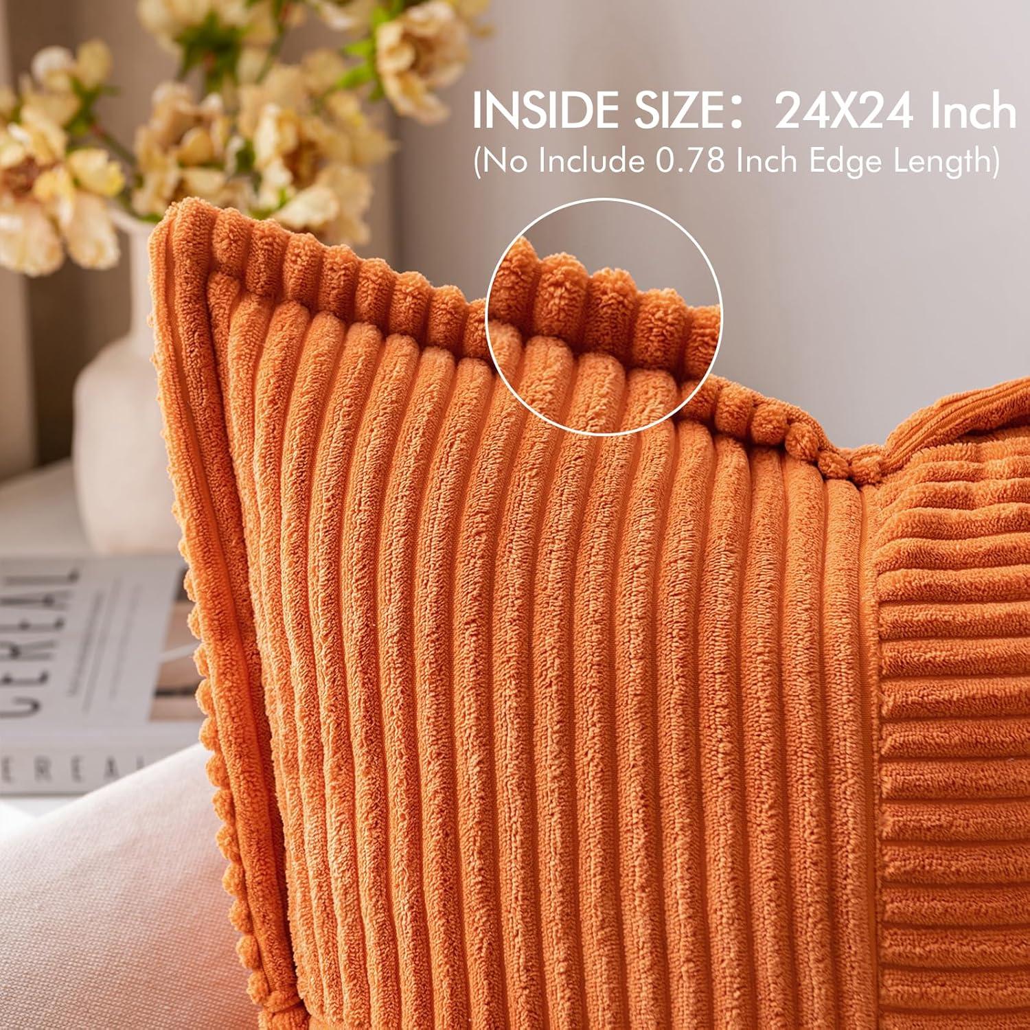 imageMIULEE Orange Fall Corduroy Decorative Euro Sham Pillow Covers 24x24 Inch with Splicing Set of 2 Soft Boho Pillow Covers Broadside Textured Summer Pillowcases for Couch Bed LivingroomOrange