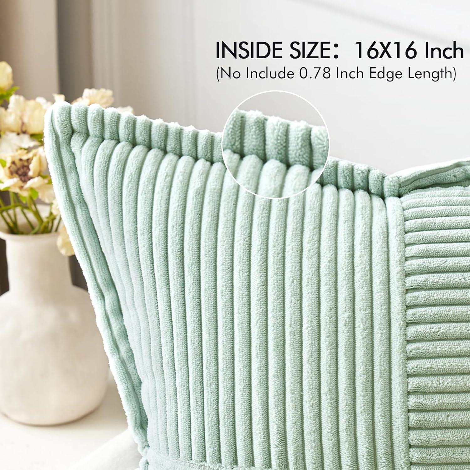 imageMIULEE Orange Fall Corduroy Decorative Euro Sham Pillow Covers 24x24 Inch with Splicing Set of 2 Soft Boho Pillow Covers Broadside Textured Summer Pillowcases for Couch Bed LivingroomMint Green