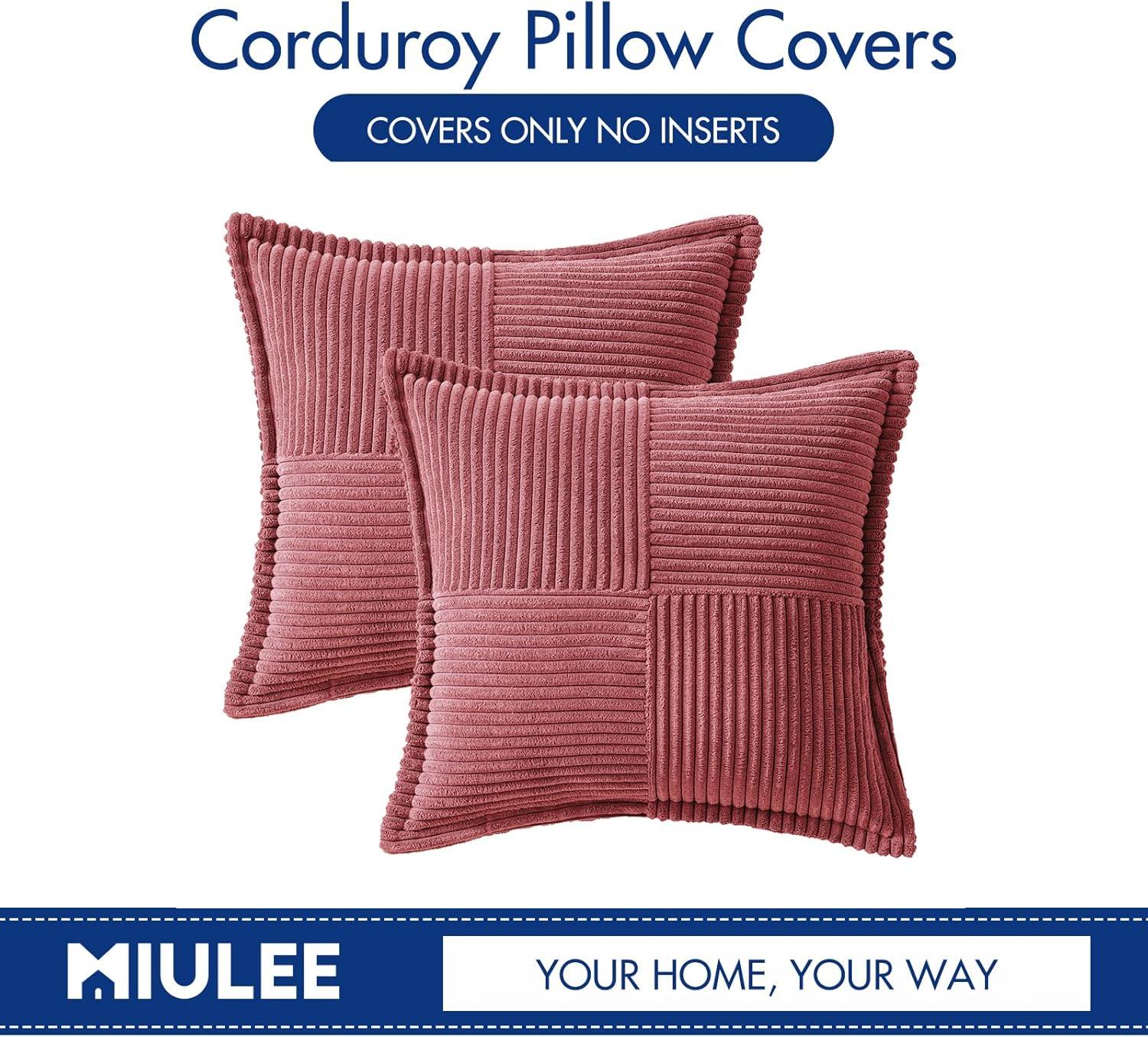 imageMIULEE Orange Fall Corduroy Decorative Euro Sham Pillow Covers 24x24 Inch with Splicing Set of 2 Soft Boho Pillow Covers Broadside Textured Summer Pillowcases for Couch Bed LivingroomCranberry Red