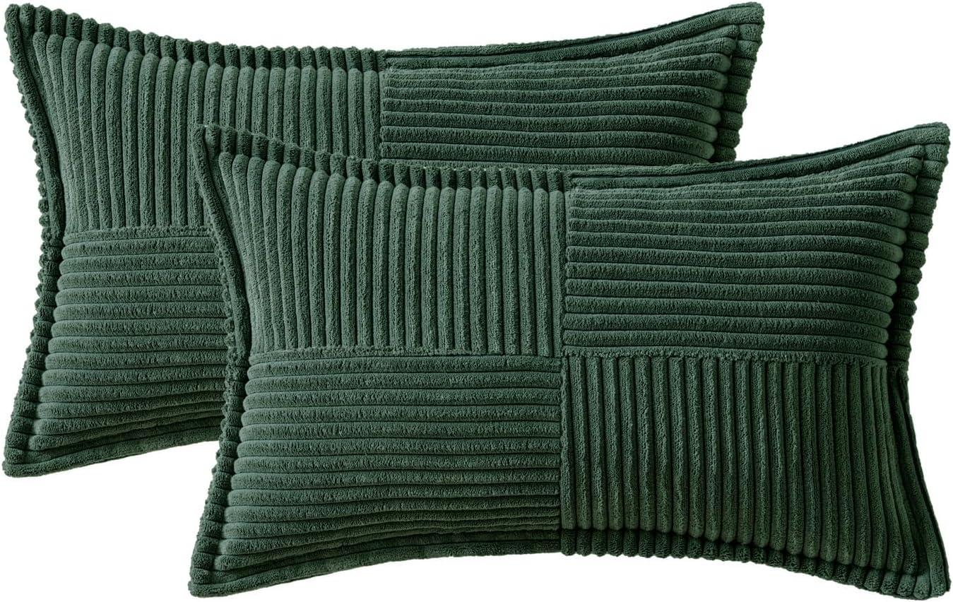 imageMIULEE Orange Fall Corduroy Decorative Euro Sham Pillow Covers 24x24 Inch with Splicing Set of 2 Soft Boho Pillow Covers Broadside Textured Summer Pillowcases for Couch Bed LivingroomDark Green