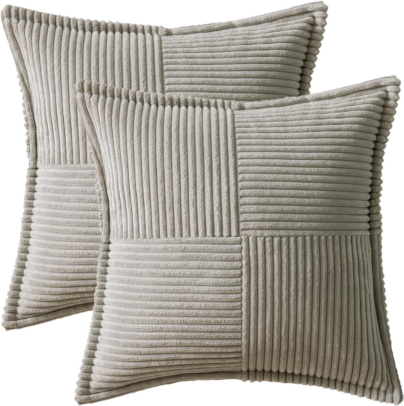imageMIULEE Orange Fall Corduroy Decorative Euro Sham Pillow Covers 24x24 Inch with Splicing Set of 2 Soft Boho Pillow Covers Broadside Textured Summer Pillowcases for Couch Bed LivingroomLight Grey